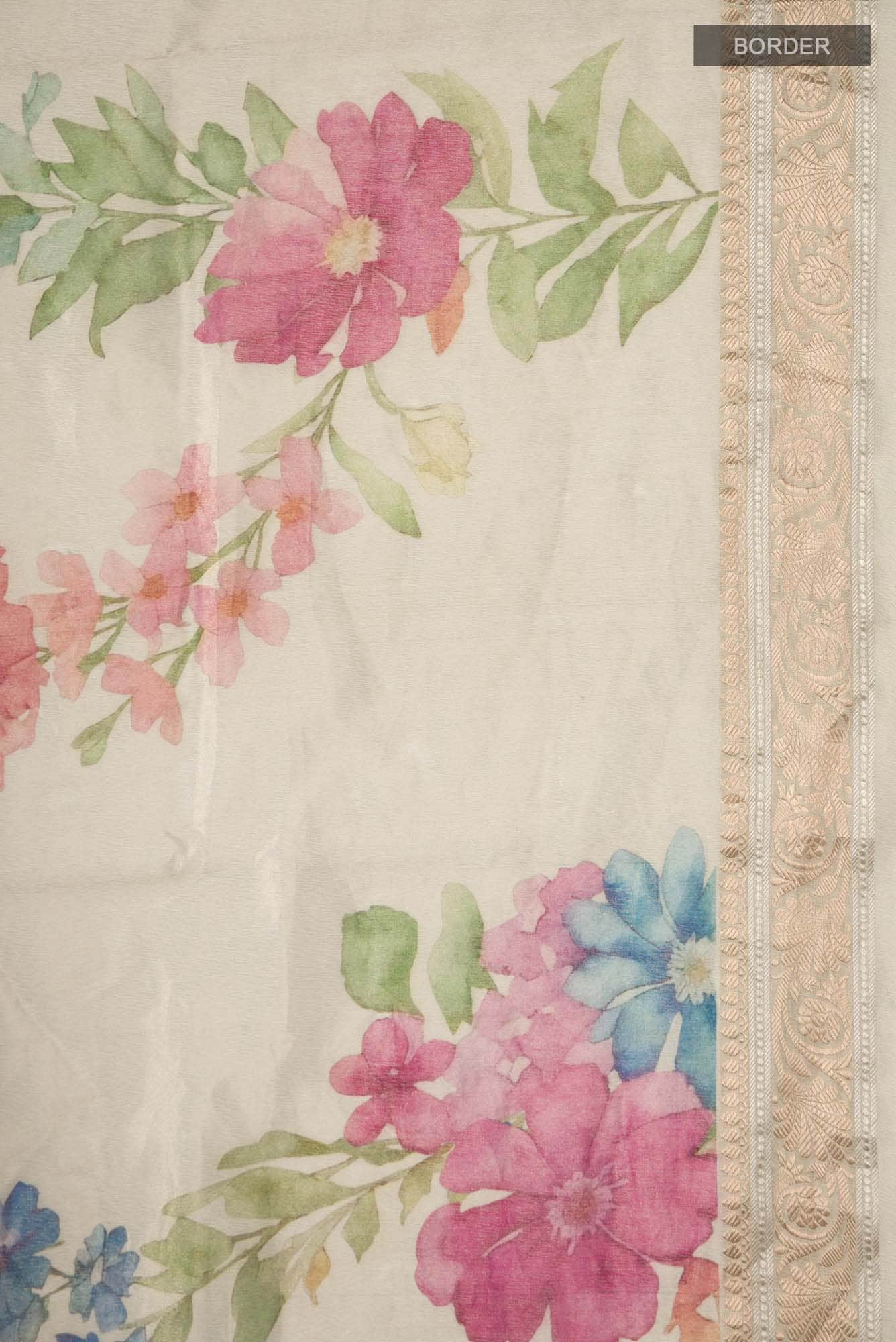 Beige Organza Silk Saree