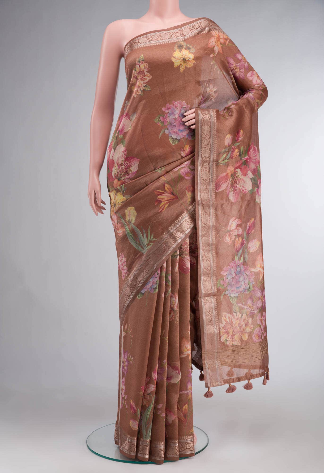 Brown Organza Silk Saree