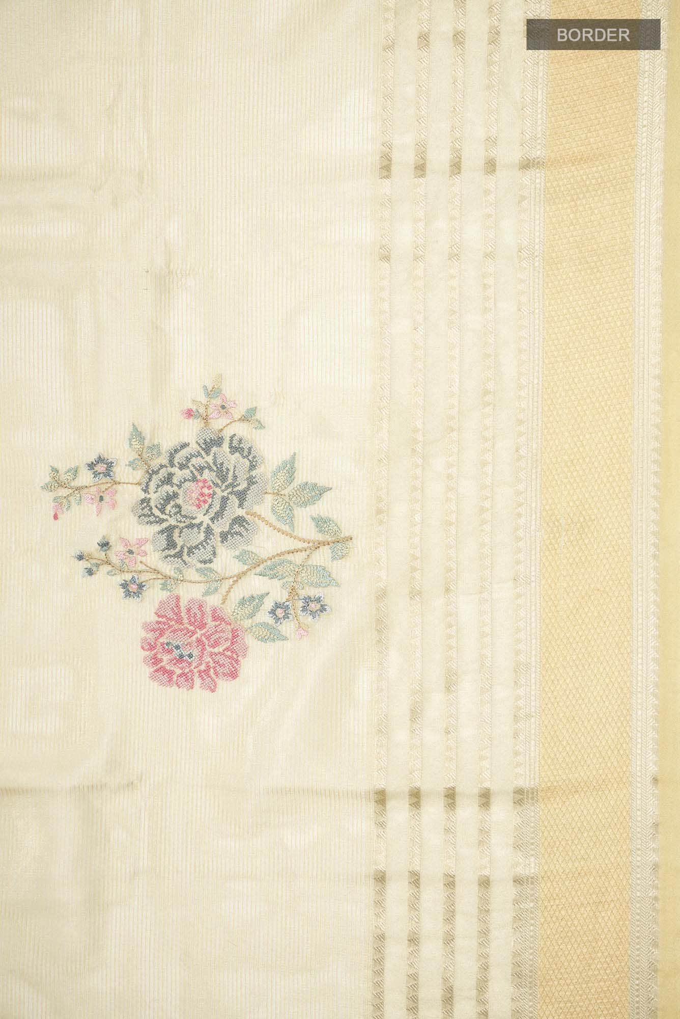 Beige Organza Silk Saree