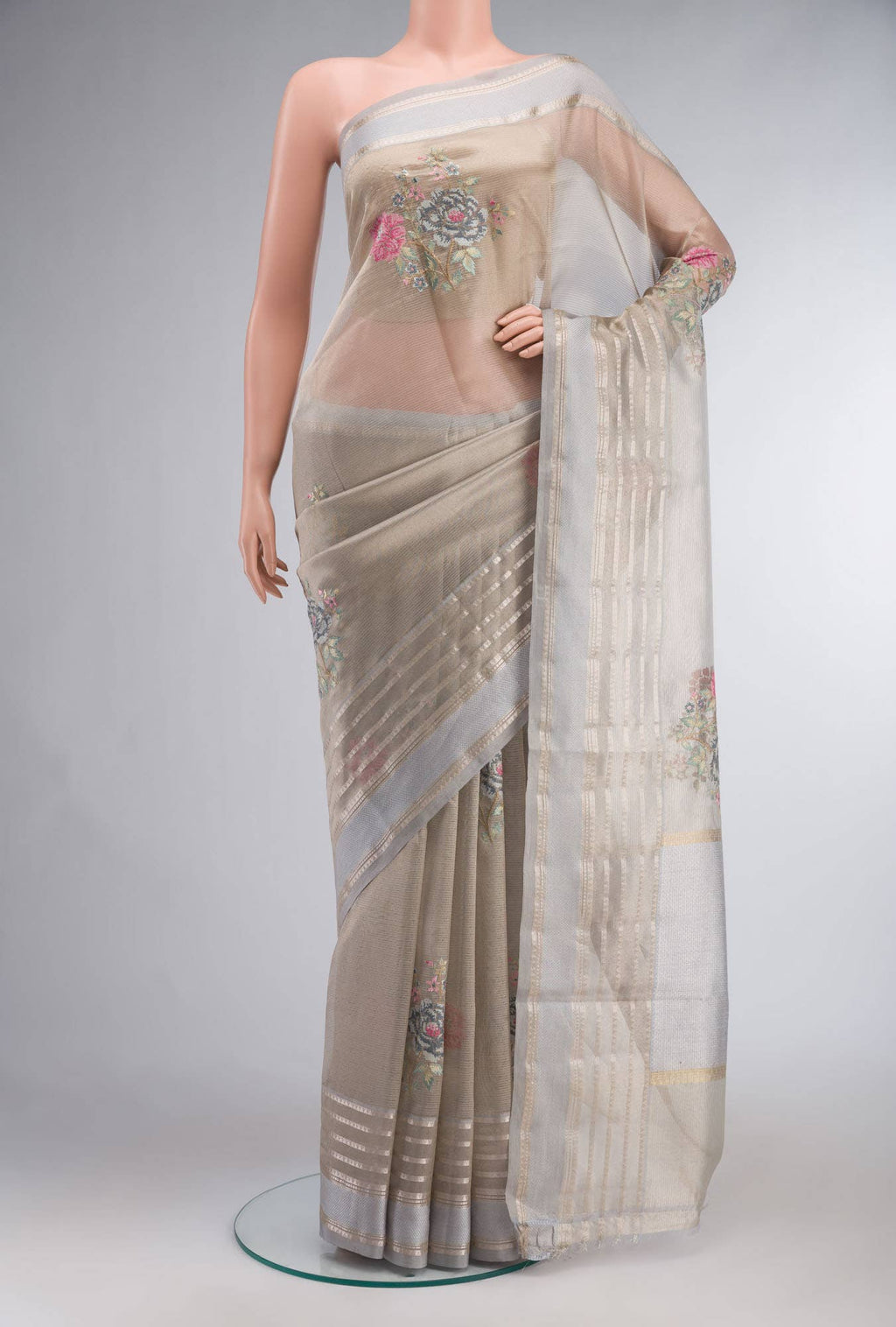 Grey Organza Silk Saree