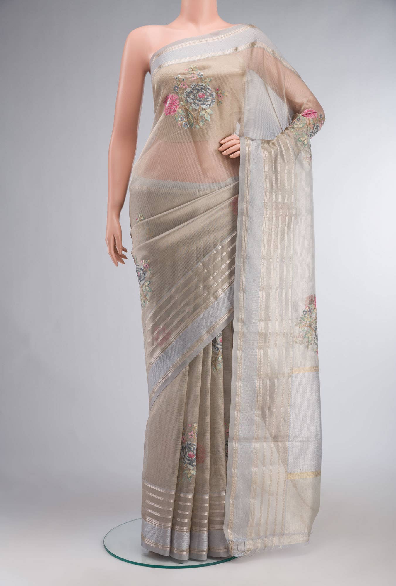 Grey Organza Silk Saree