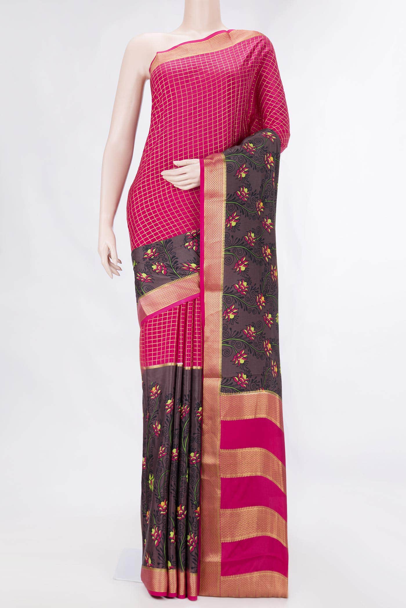 Coffee Brown Dual Tone Mysore Crepe Saree