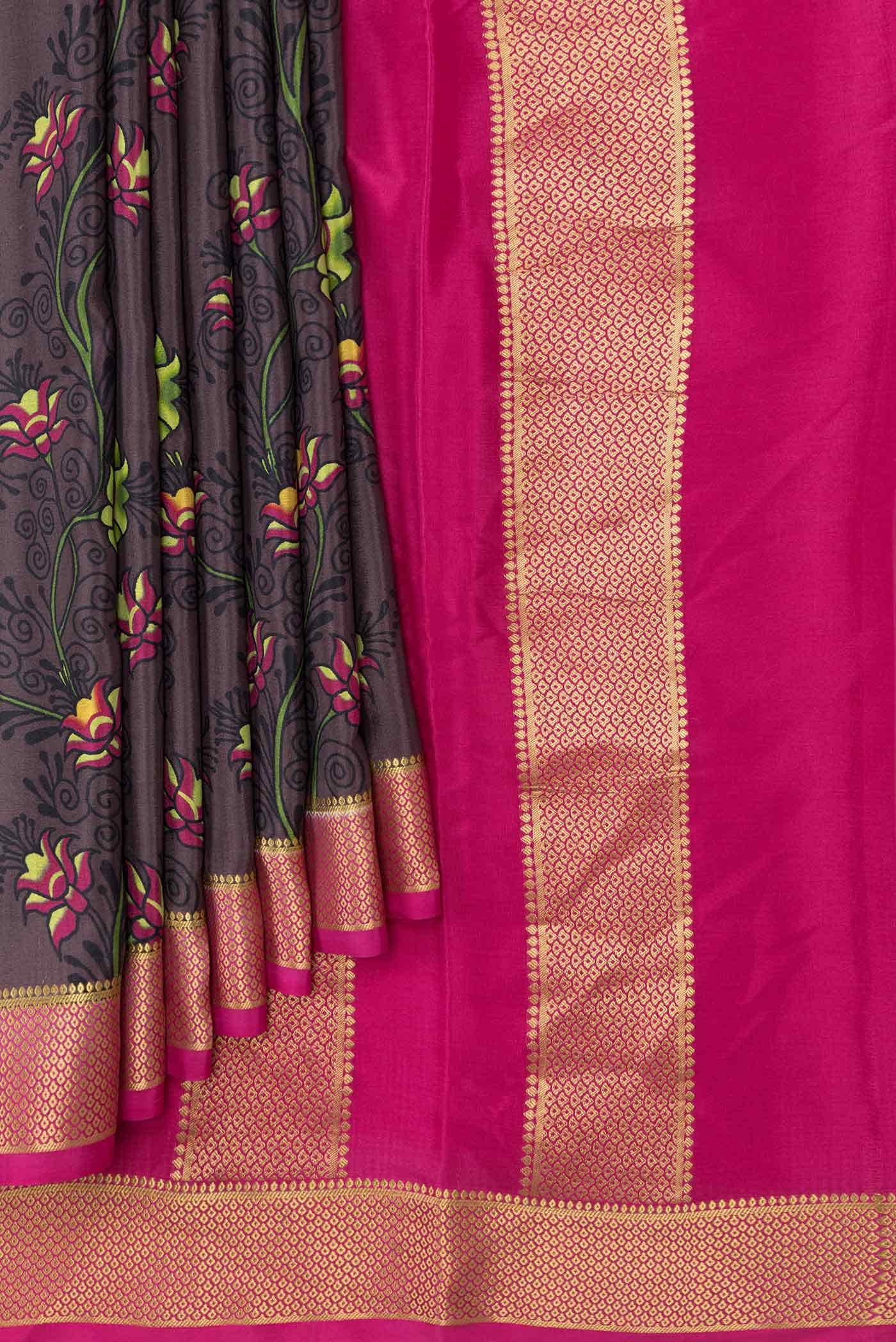 Coffee Brown Dual Tone Mysore Crepe Saree