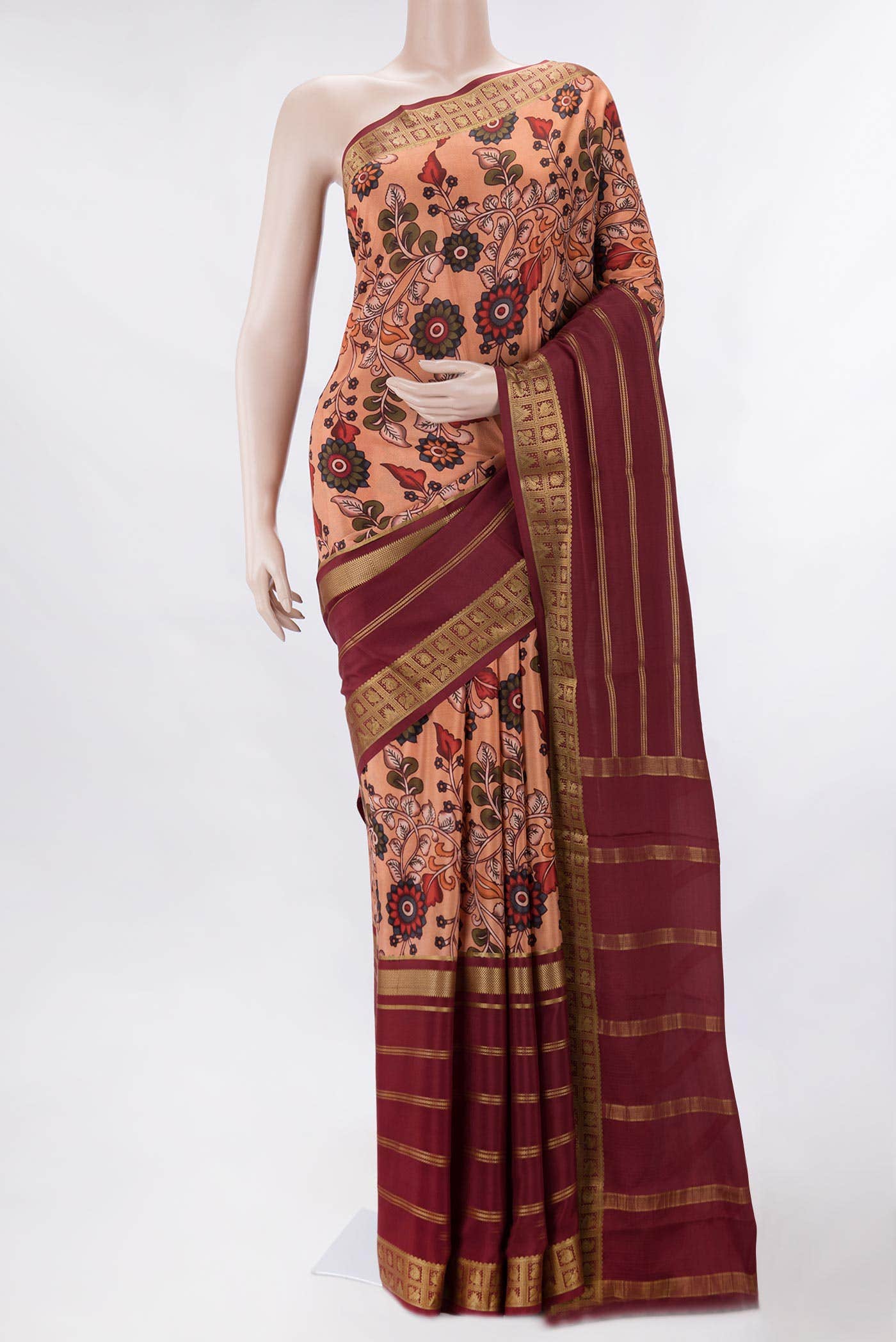 Peach Dual Tone Mysore Crepe Saree