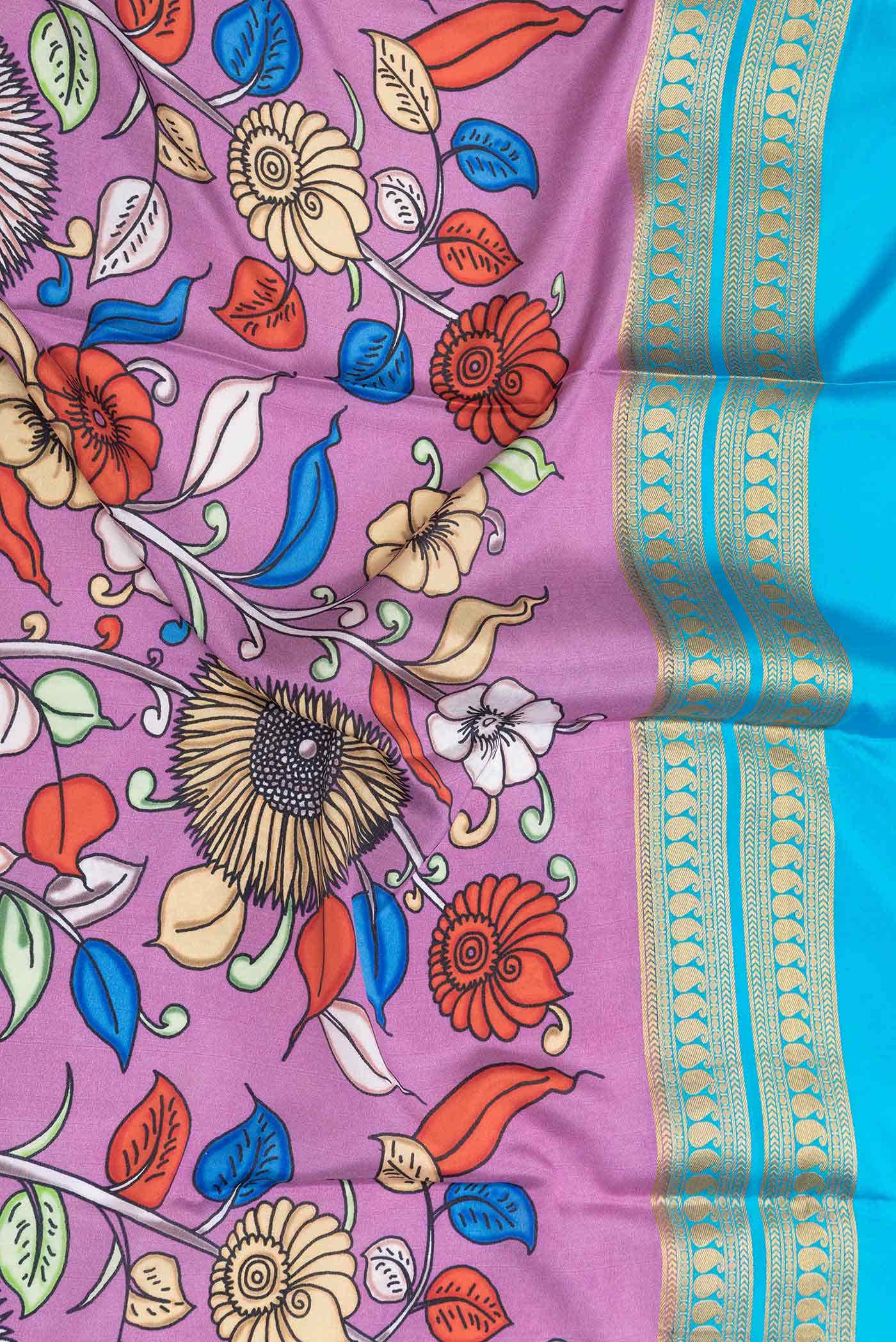 Sky Blue and Lavender Dual Tone Mysore Crepe Saree