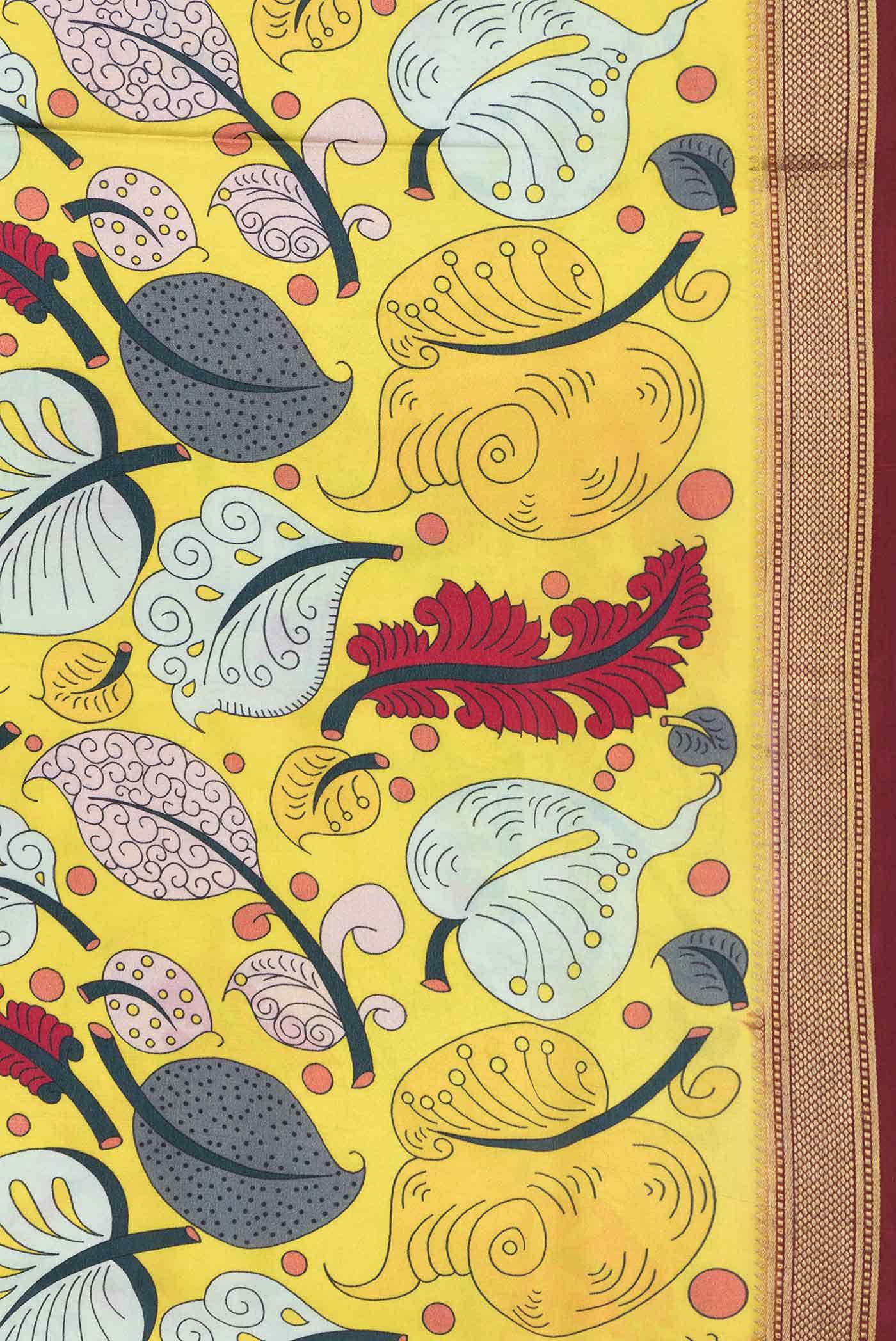 Yellow and Maroon Dual Tone Mysore Crepe Saree