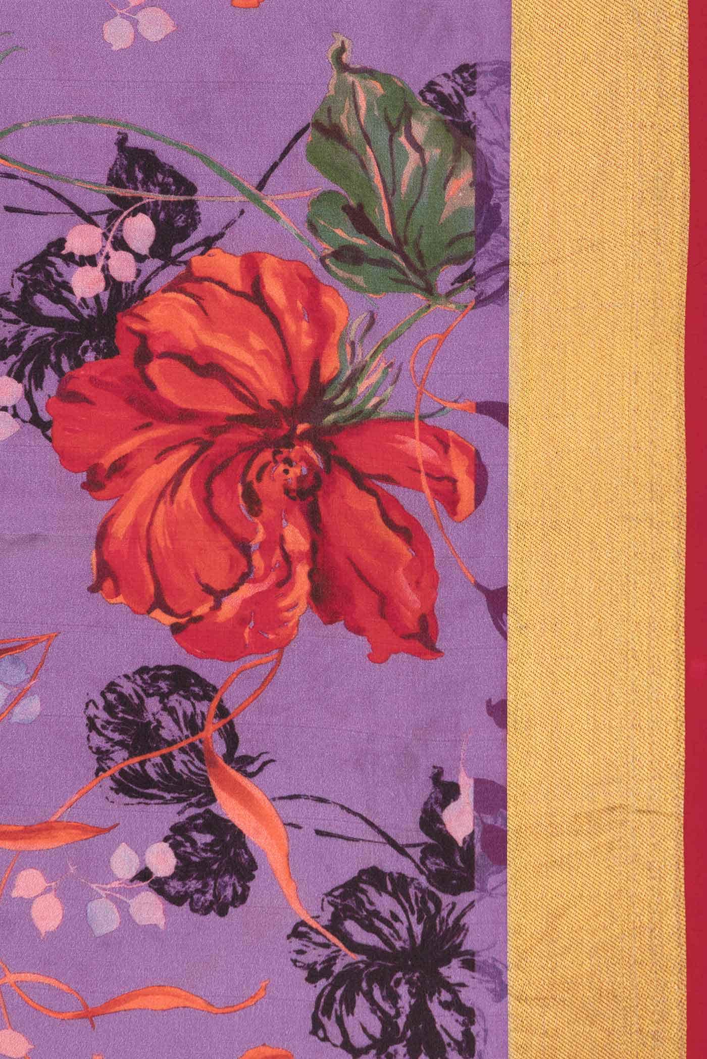 Red and Lavender Dual Tone Mysore Crepe Saree