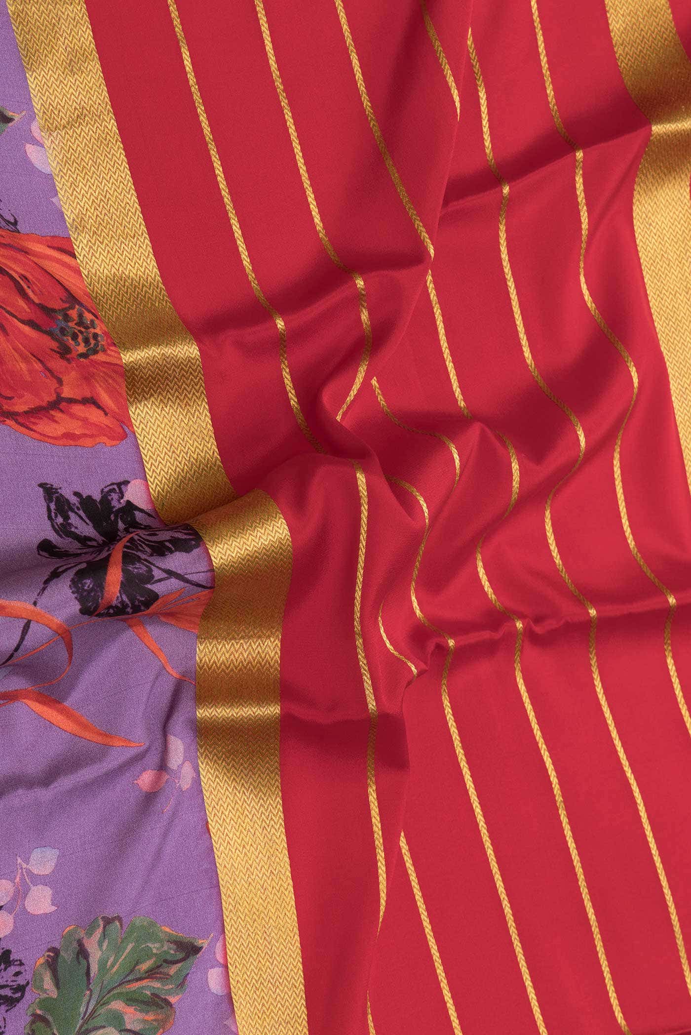 Red and Lavender Dual Tone Mysore Crepe Saree