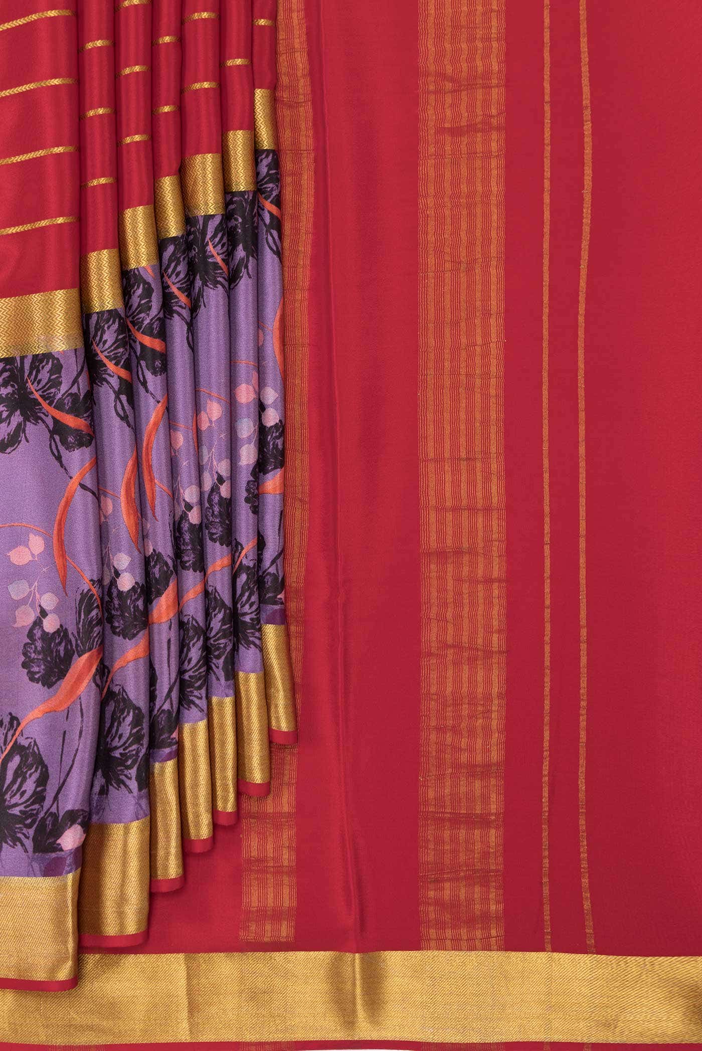 Red and Lavender Dual Tone Mysore Crepe Saree
