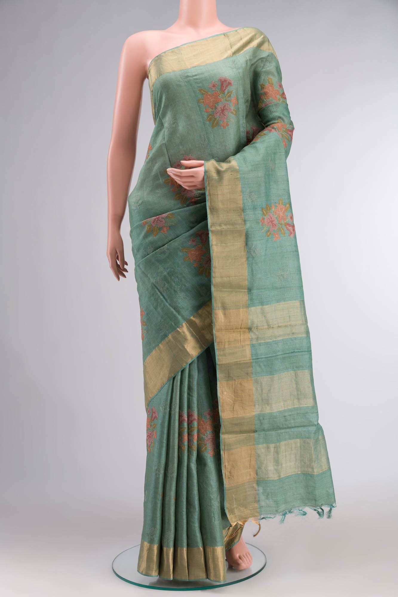 Green Bhagalpuri Tussar Silk Saree