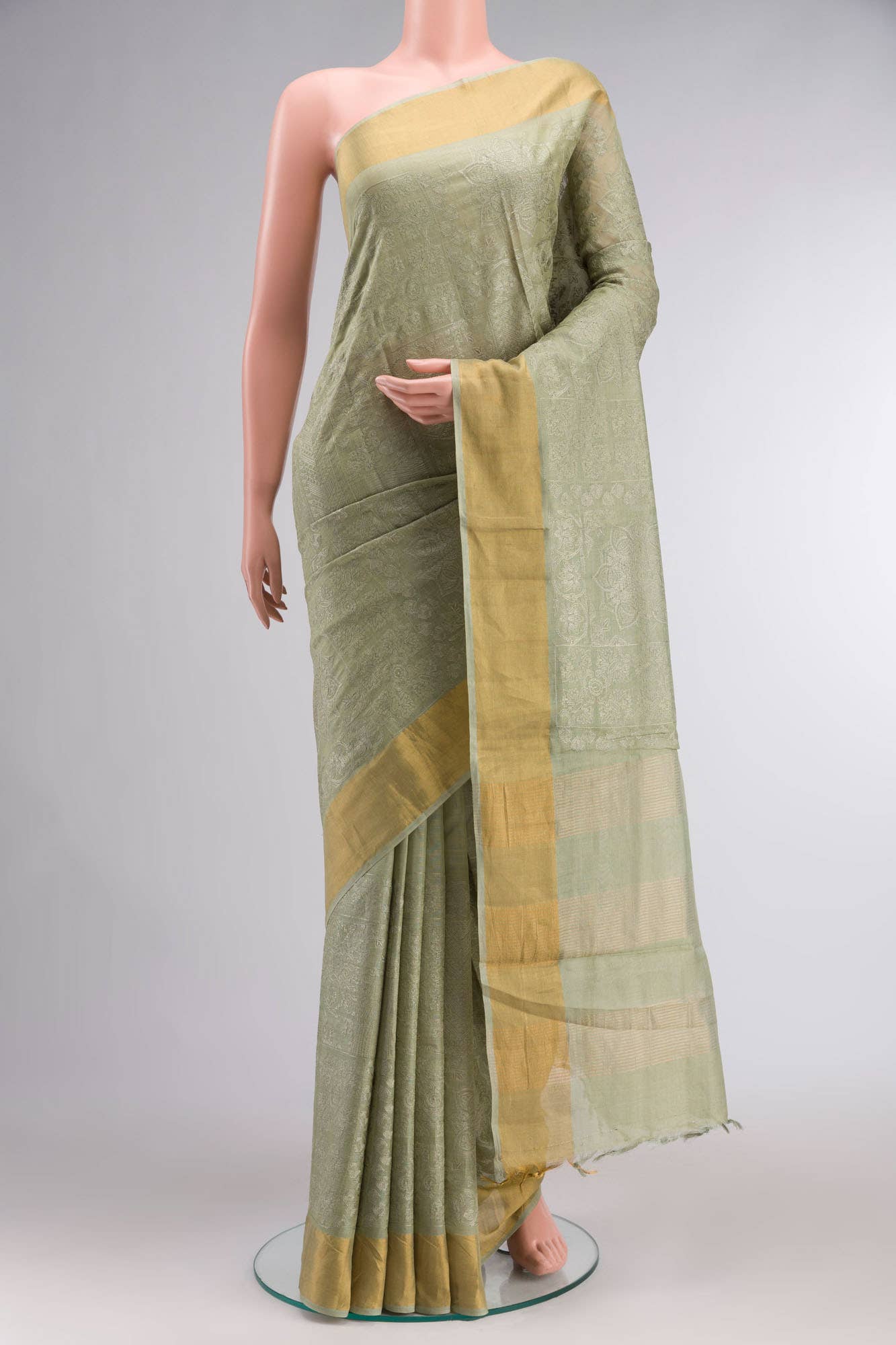 Sage Green Bhagalpuri Tussar Silk Saree