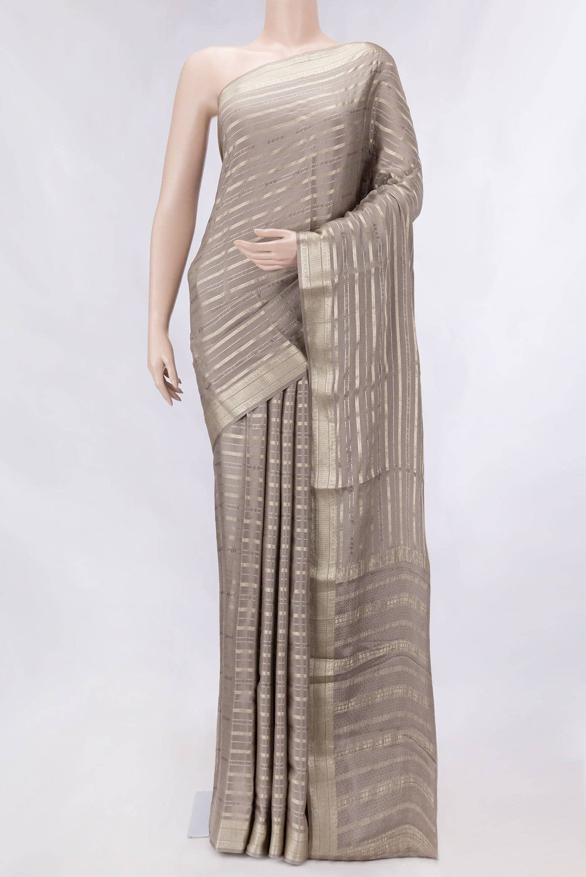 Grey Mysore Crepe Saree