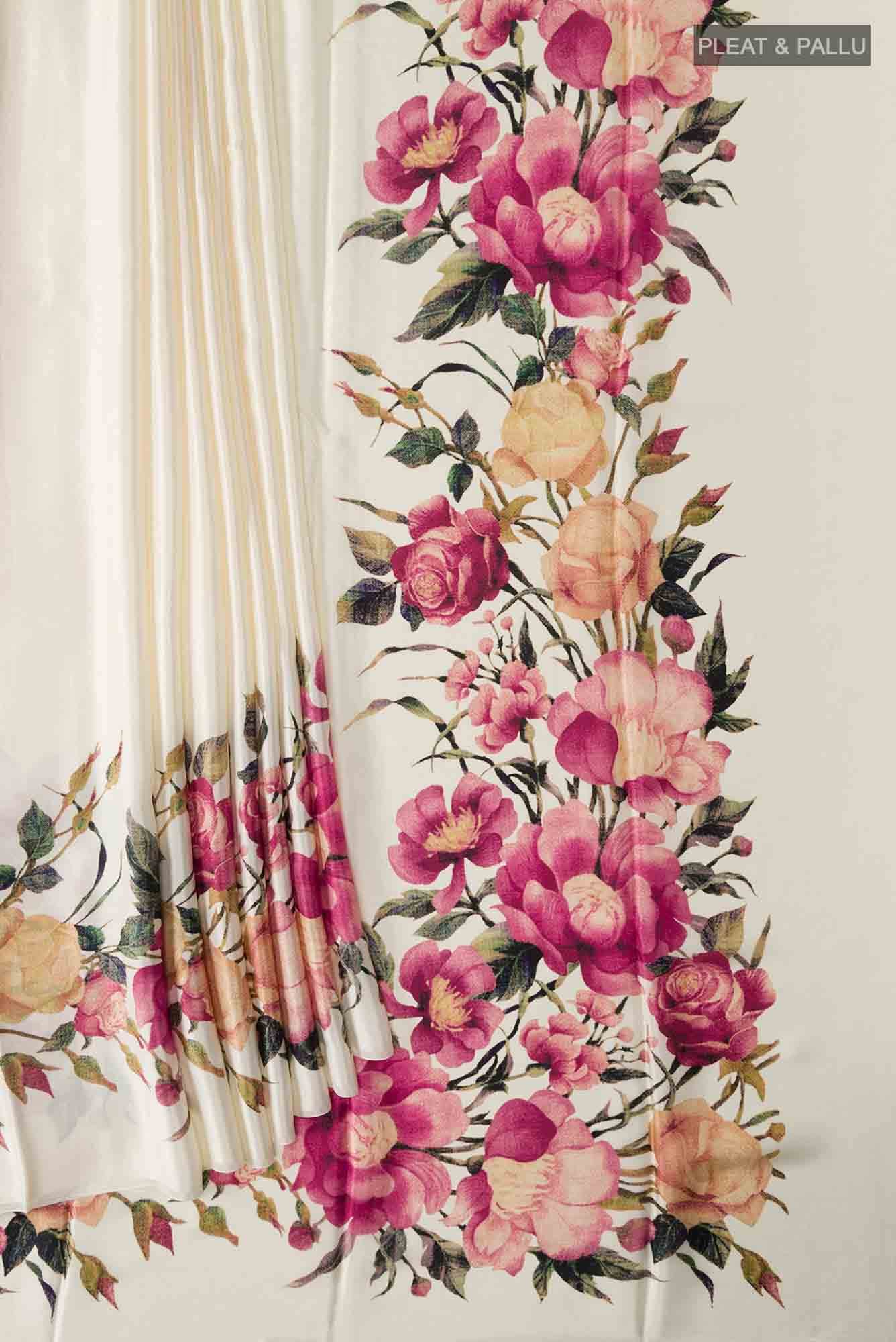 Cream Satin Silk Saree