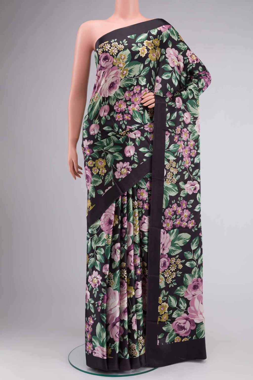 Black Satin Silk Saree
