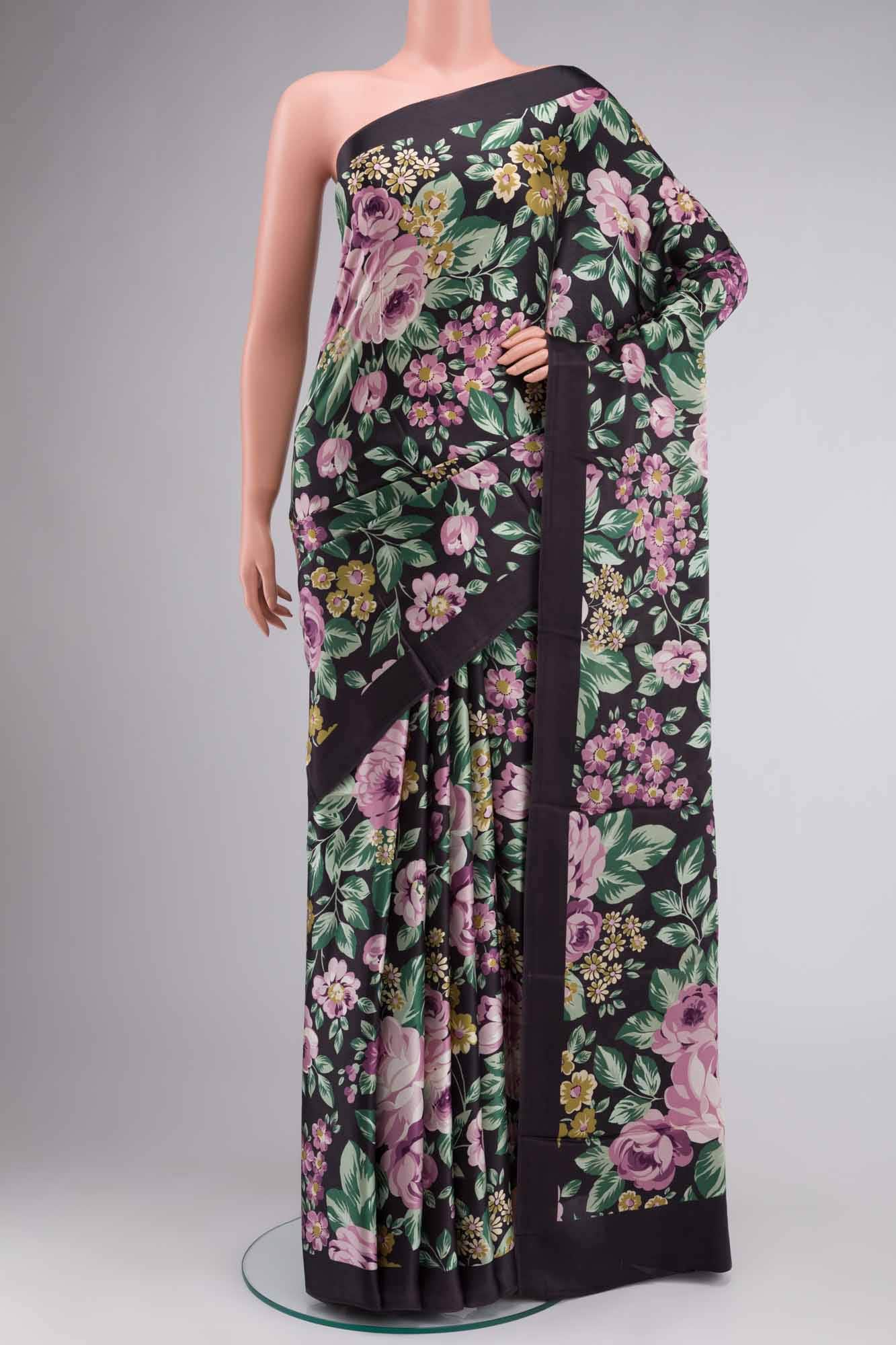 Black Satin Silk Saree