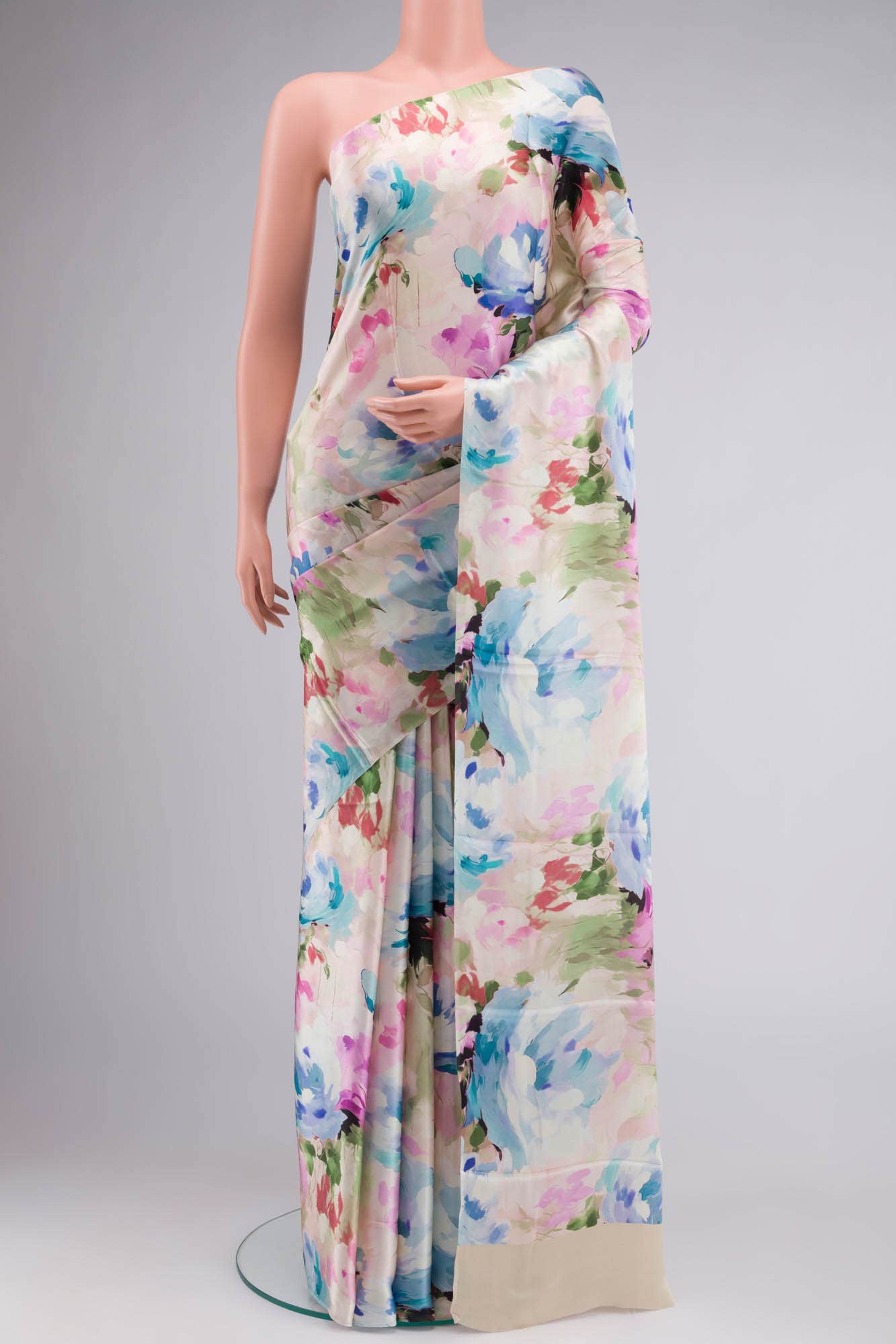 Cream Satin Silk Saree