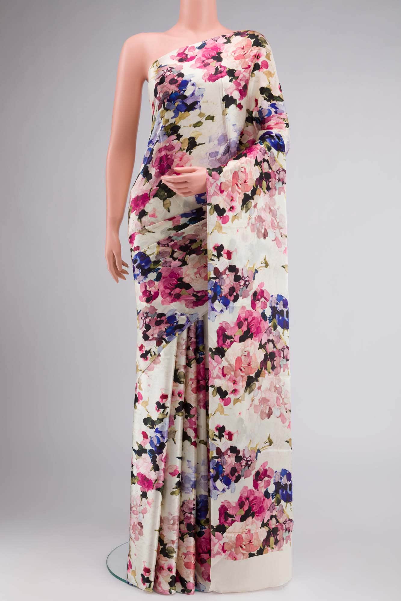 Cream Satin Silk Saree