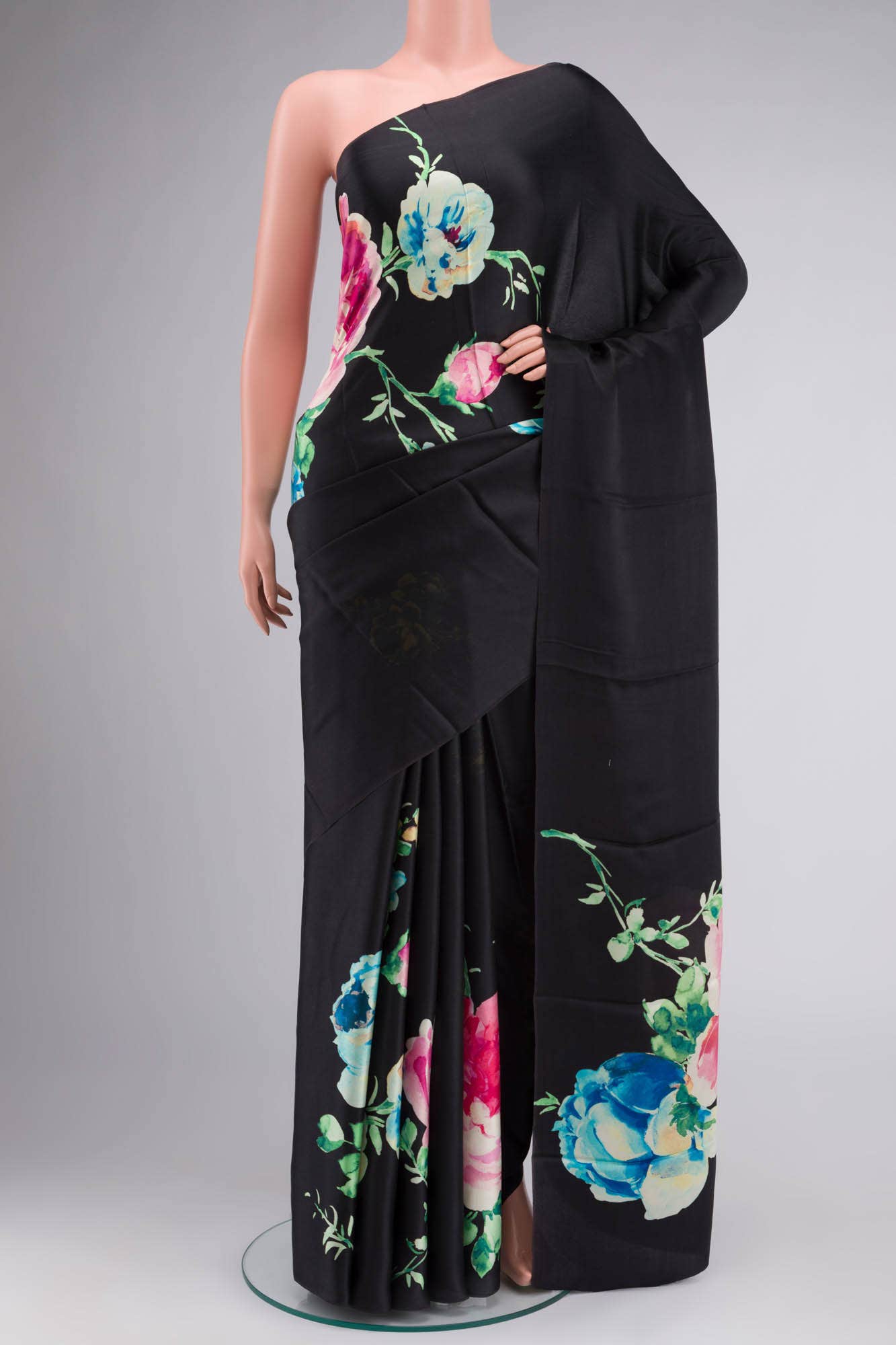 Black Satin Silk Saree