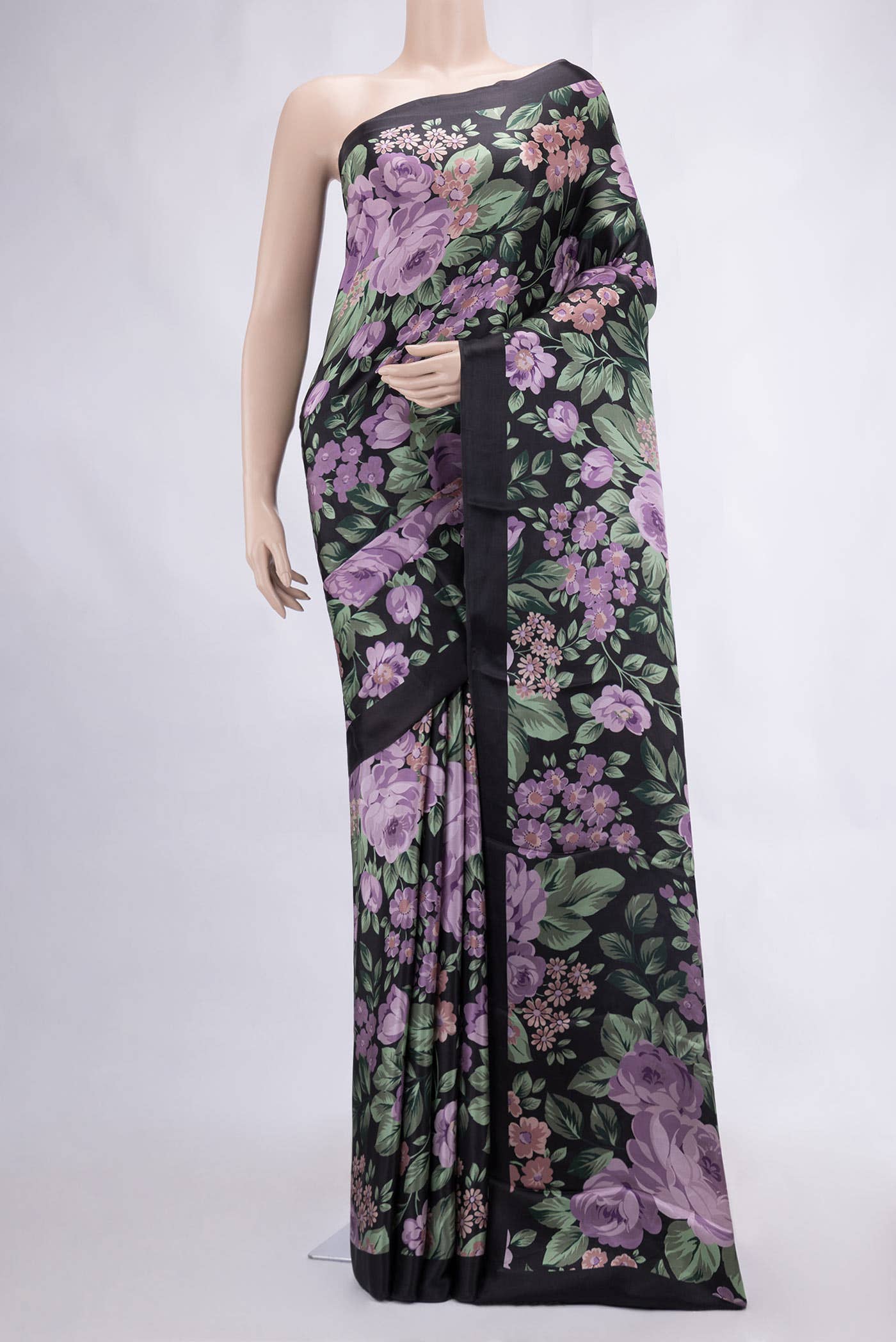 Black Satin Crepe Saree