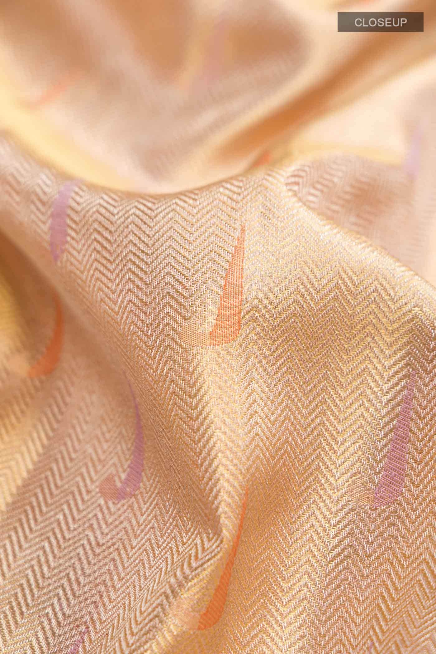 Peach with Gold Dual Tone Kanchipuram Tissue Silk Saree