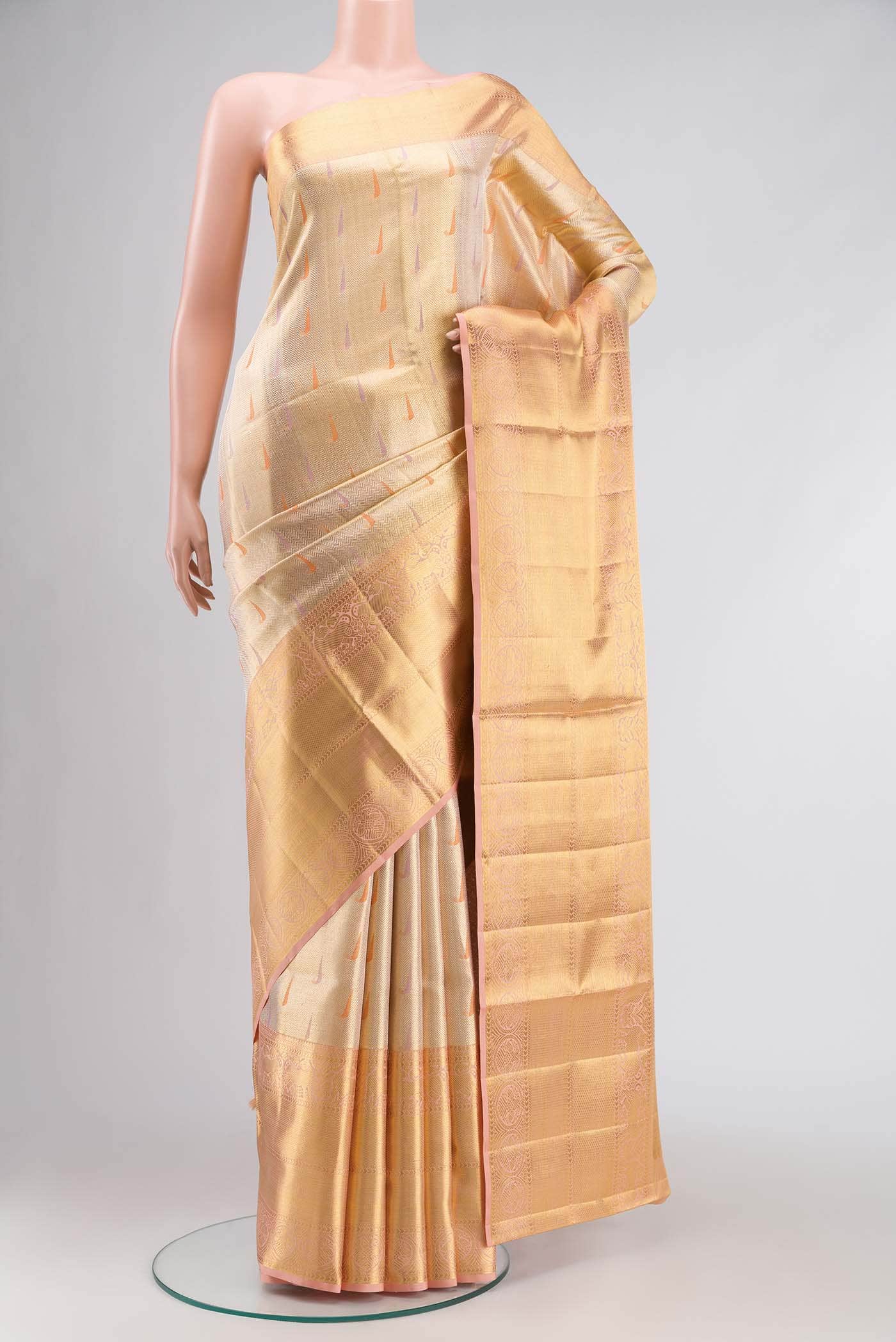 Peach with Gold Dual Tone Kanchipuram Tissue Silk Saree