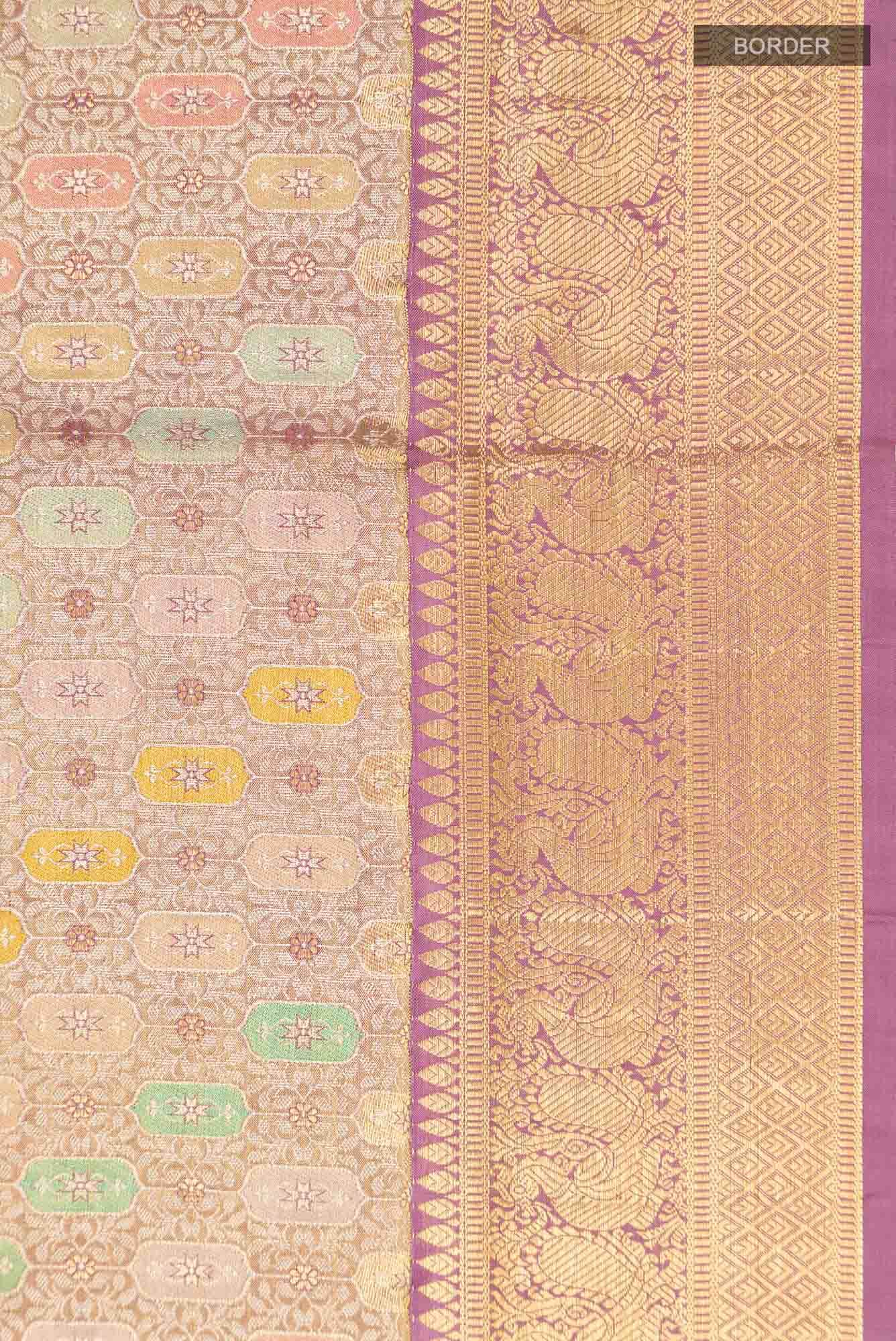 Pure Silk Pure Zari Lavender Kanjivaram Tissue Saree
