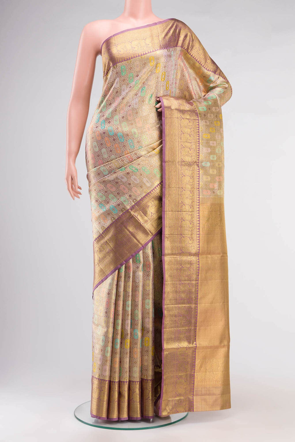 Pure Silk Pure Zari Lavender Kanchipuram Tissue Saree