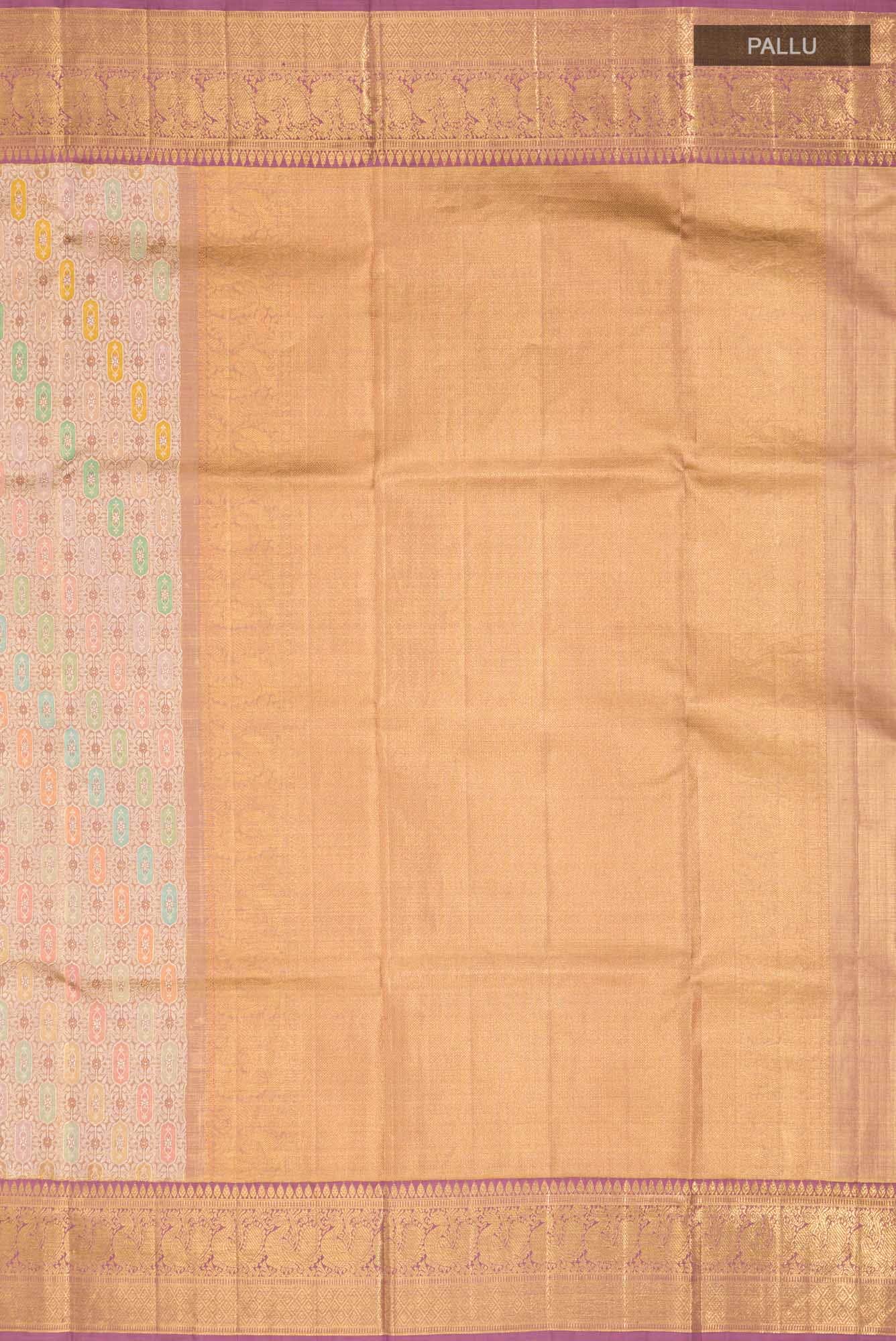Pure Silk Pure Zari Lavender Kanjivaram Tissue Saree