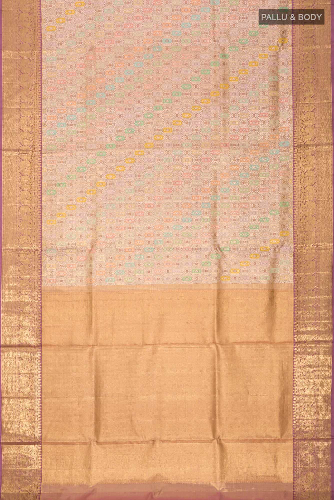 Pure Silk Pure Zari Lavender Kanjivaram Tissue Saree