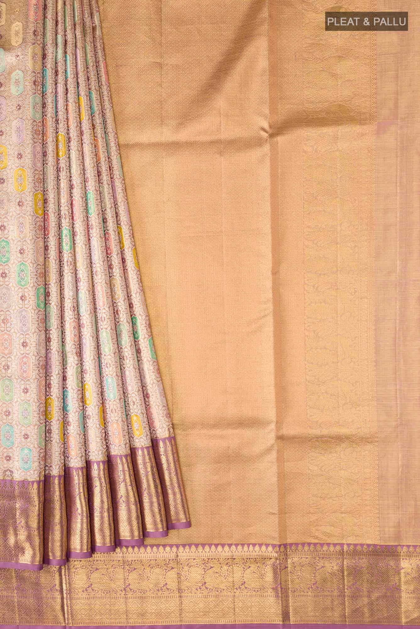 Pure Silk Pure Zari Lavender Kanchipuram Tissue Saree