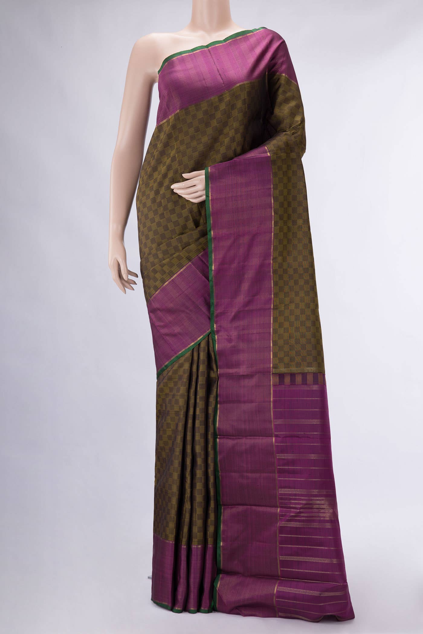 Pure Silk Pure Zari Mehandi Green Kanchipuram Saree