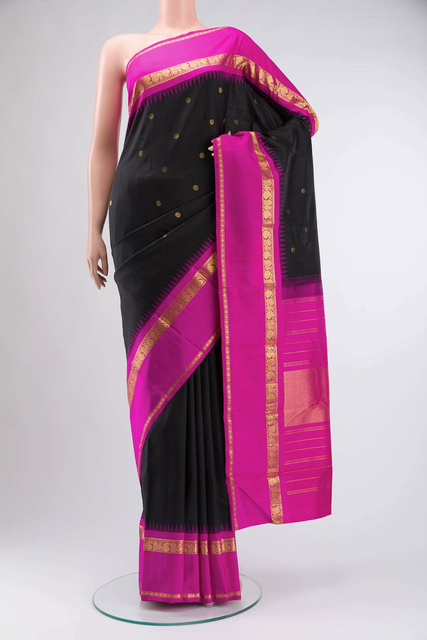 Pure Silk Pure Zari Black Kanchipuram Saree