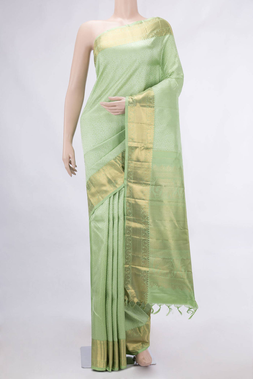 Pure Silk Pure Zari Green Dual Tone Kanchipuram Saree