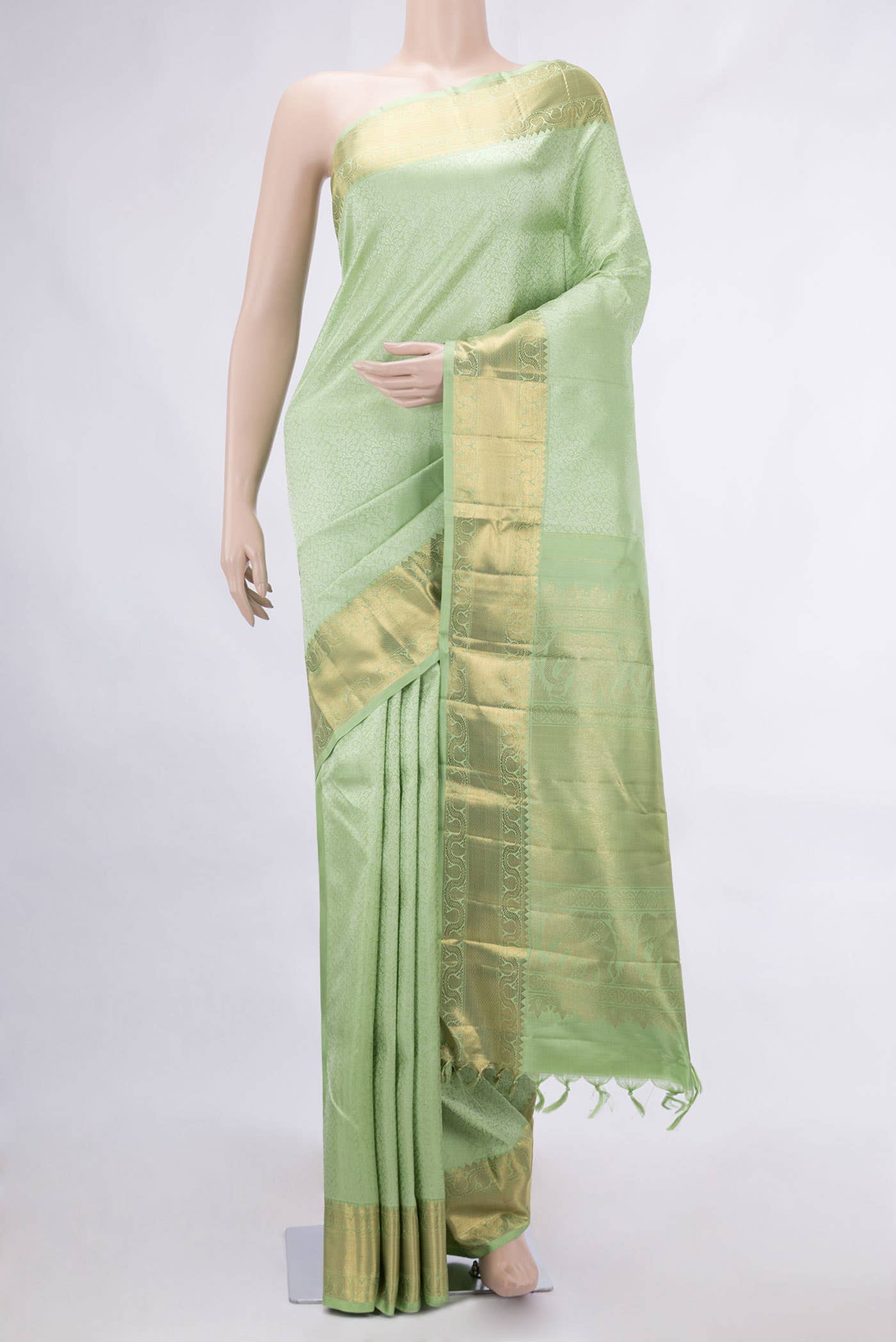 Pure Silk Pure Zari Green Dual Tone Kanchipuram Saree