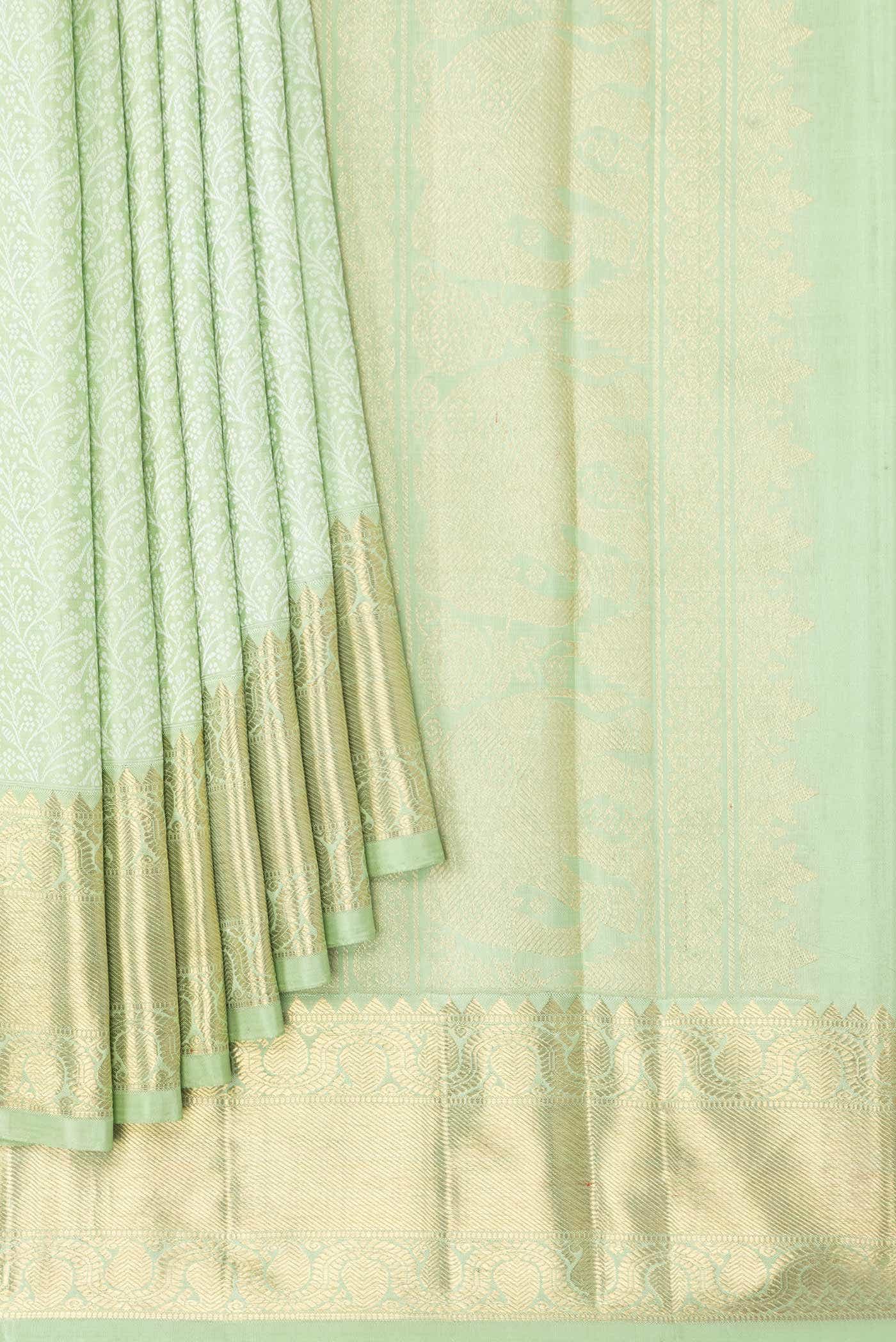 Pure Silk Pure Zari Green Dual Tone Kanchipuram Saree