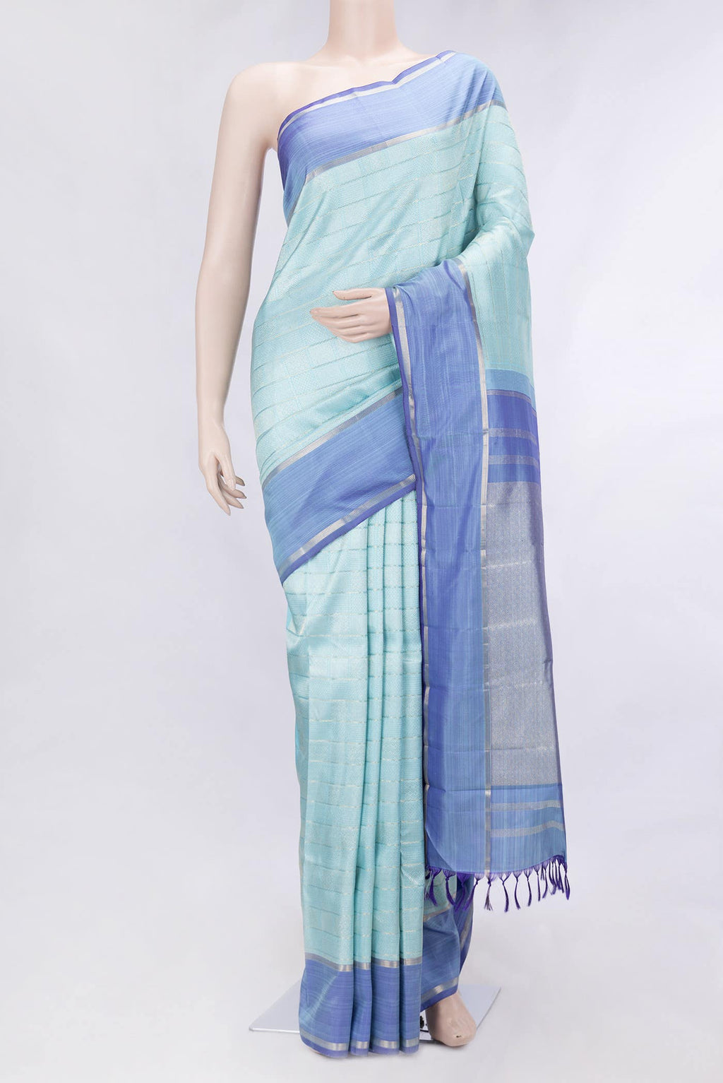 Pure Silk Pure Zari Sky Blue Dual Tone Kanchipuram Saree