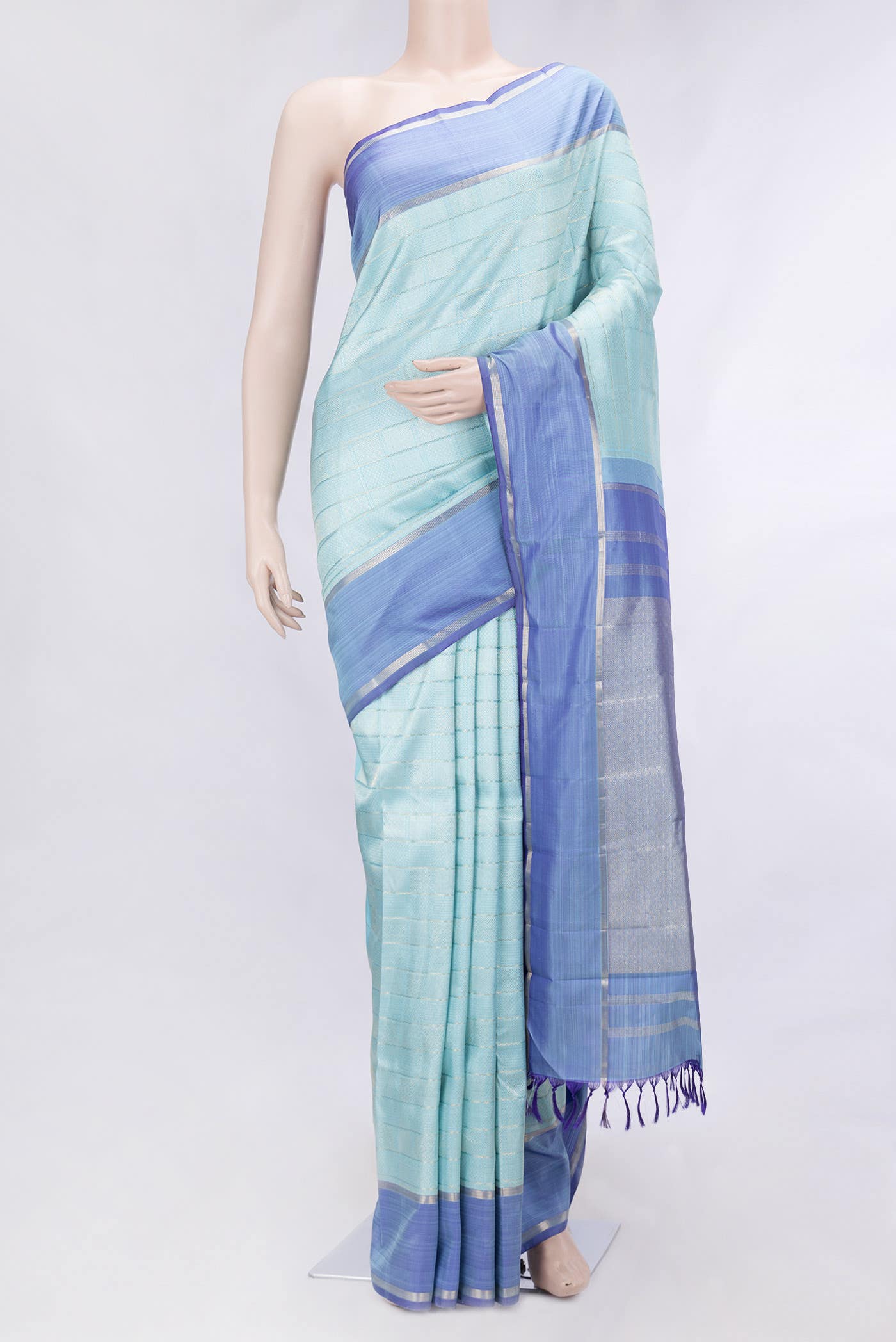 Pure Silk Pure Zari Sky Blue Dual Tone Kanchipuram Saree