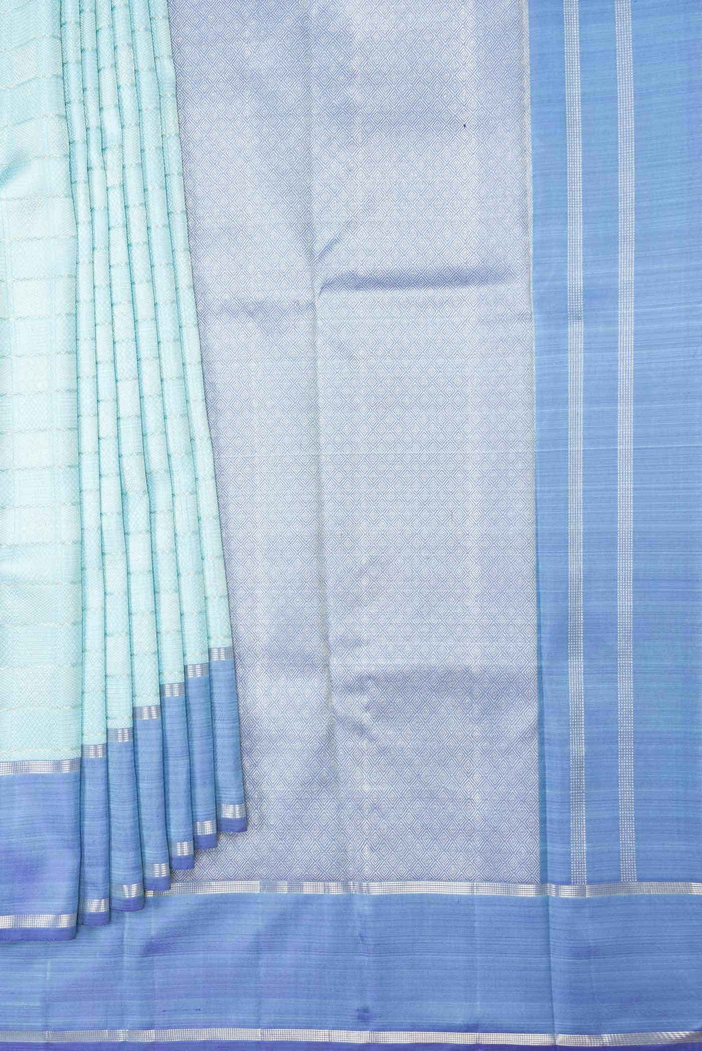 Pure Silk Pure Zari Sky Blue Dual Tone Kanchipuram Saree