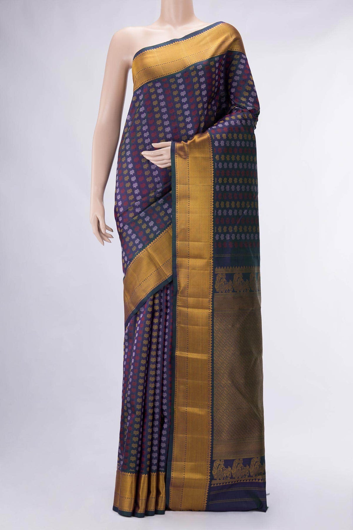 Peacock Blue Dual Tone Kanjivaram Silk Saree