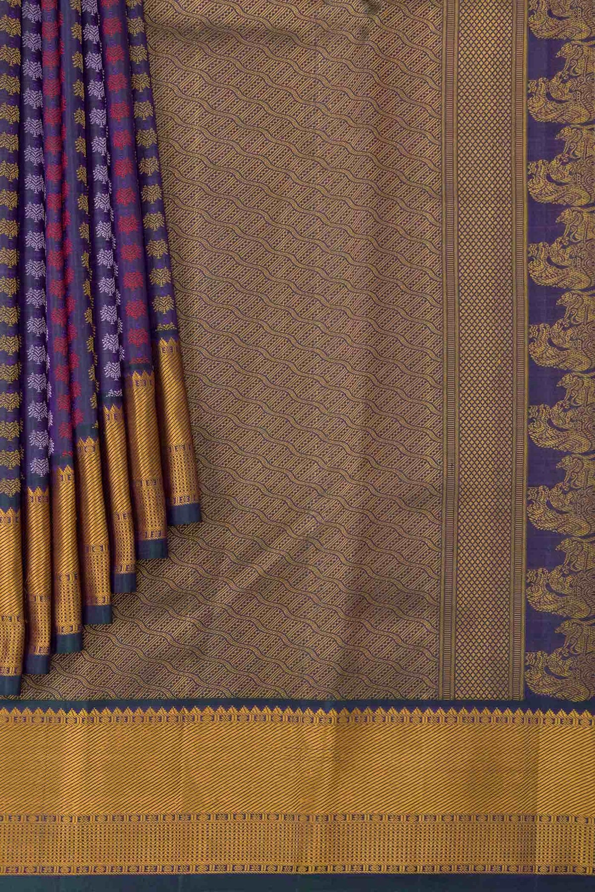 Peacock Blue Dual Tone Kanjivaram Silk Saree