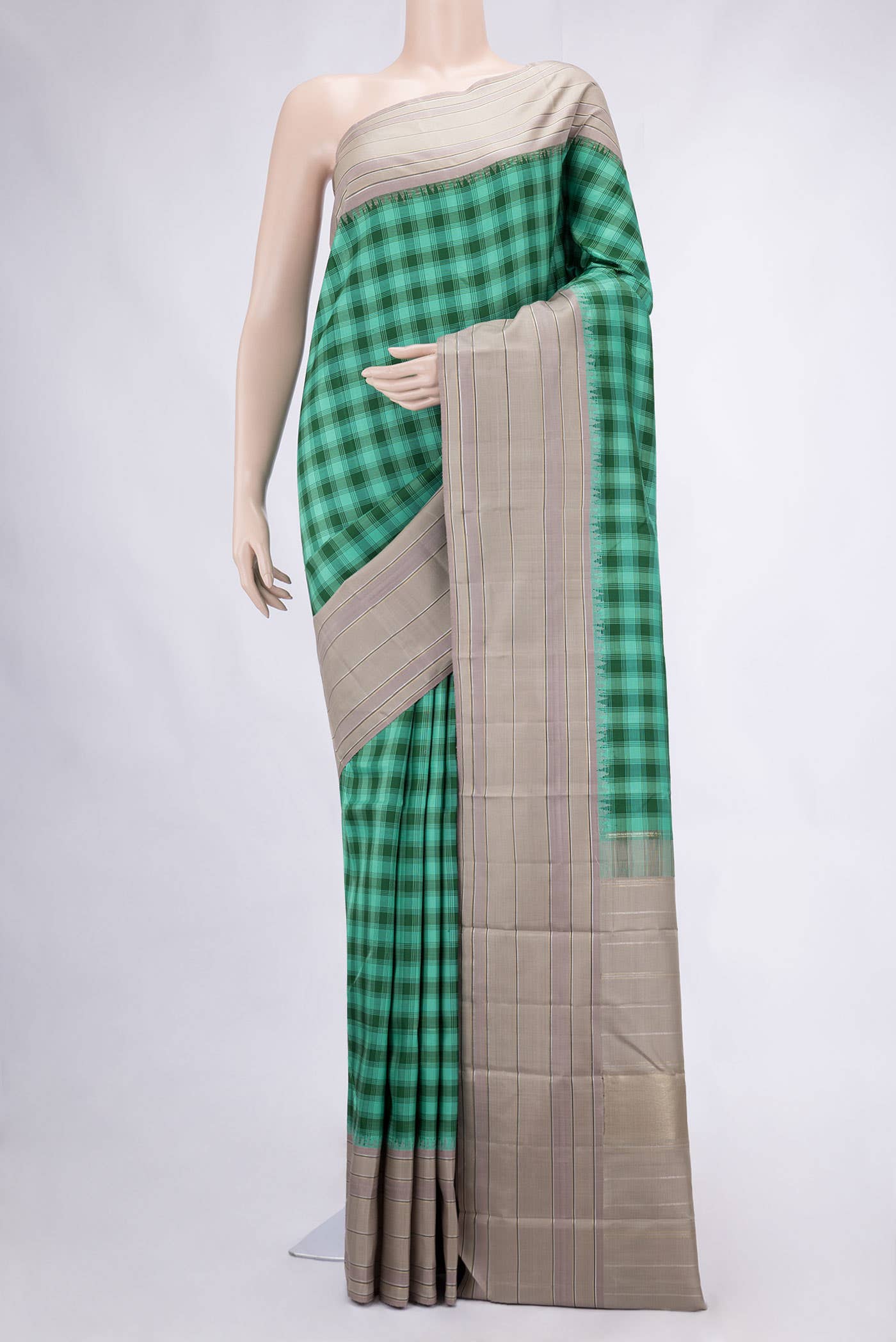 Pure Silk Pure Zari Green and Sea Green Dual Tone Kanchipuram Saree