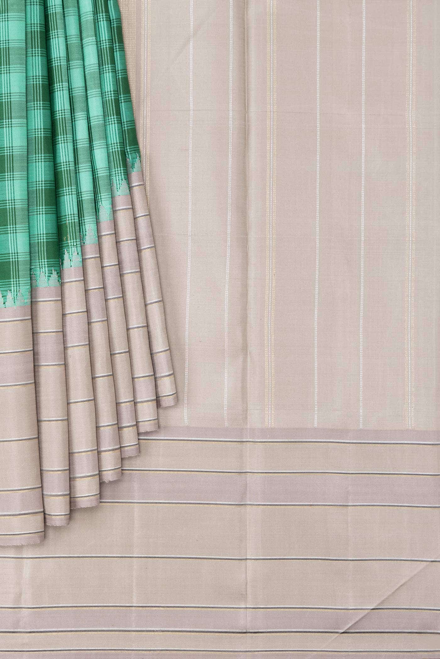 Pure Silk Pure Zari Green and Sea Green Dual Tone Kanchipuram Saree