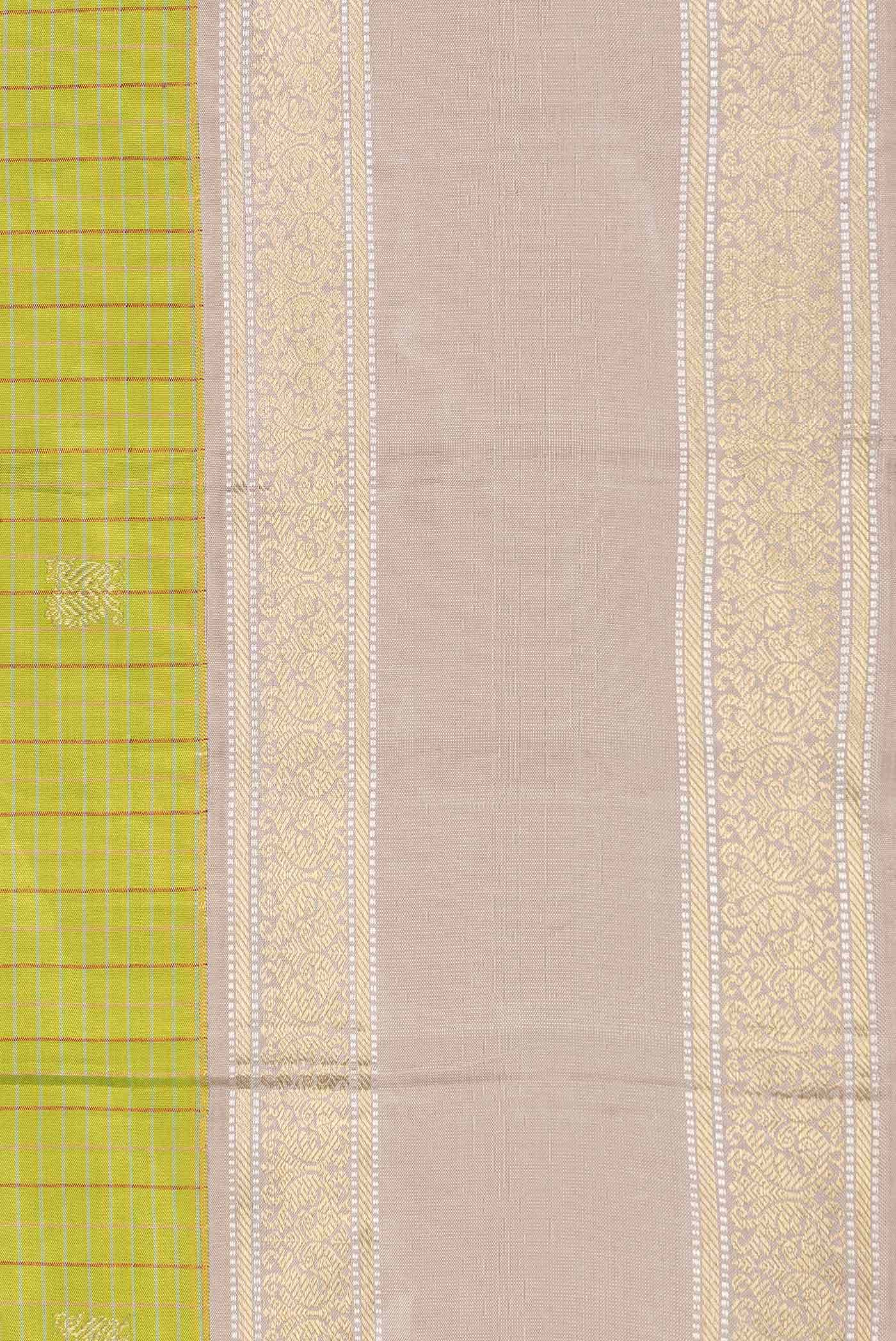 Pure Silk Pure Zari Parrot Green Dual Tone Kanchipuram Saree