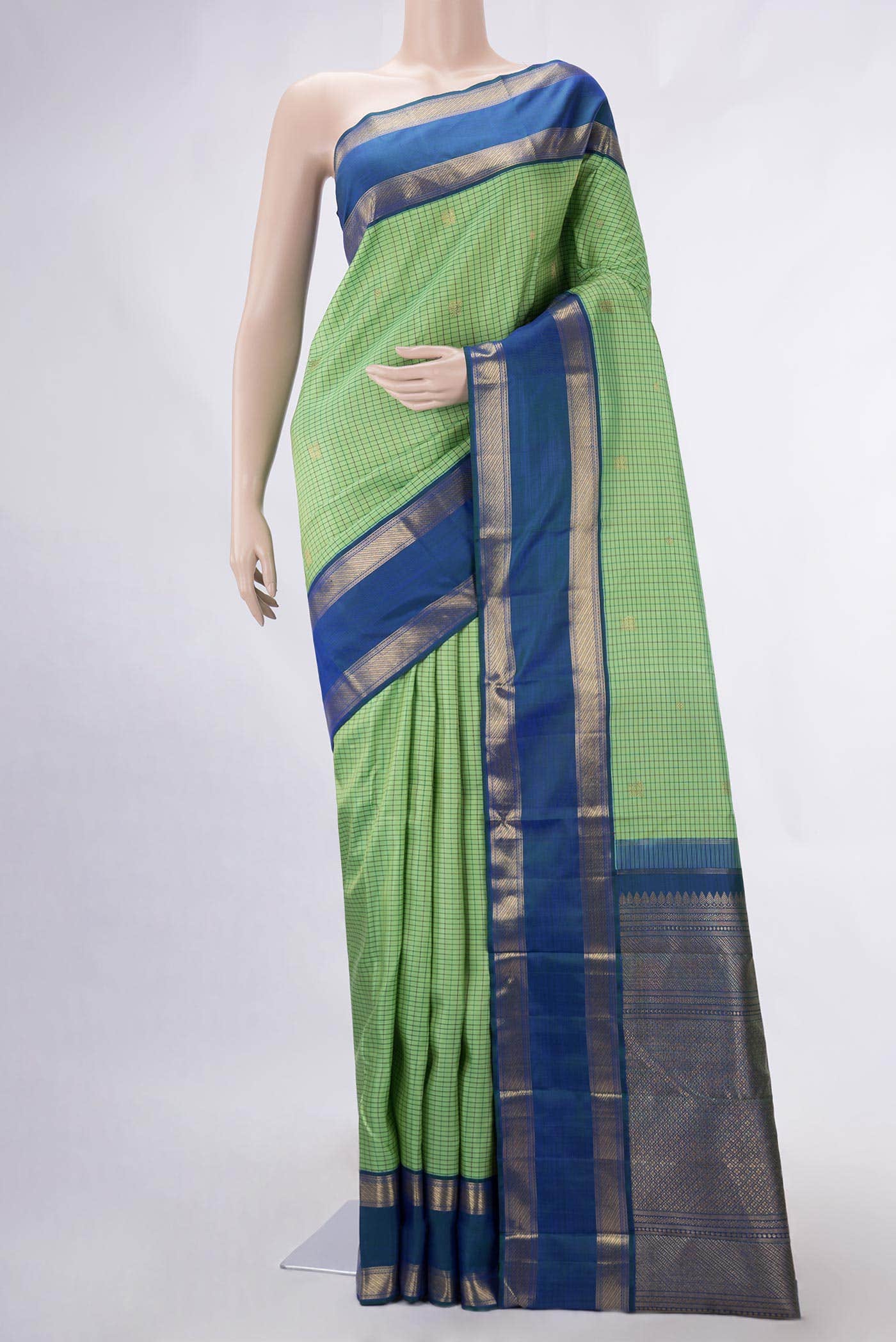 Pure Silk Pure Zari Sea Green Dual Tone Kanchipuram Saree