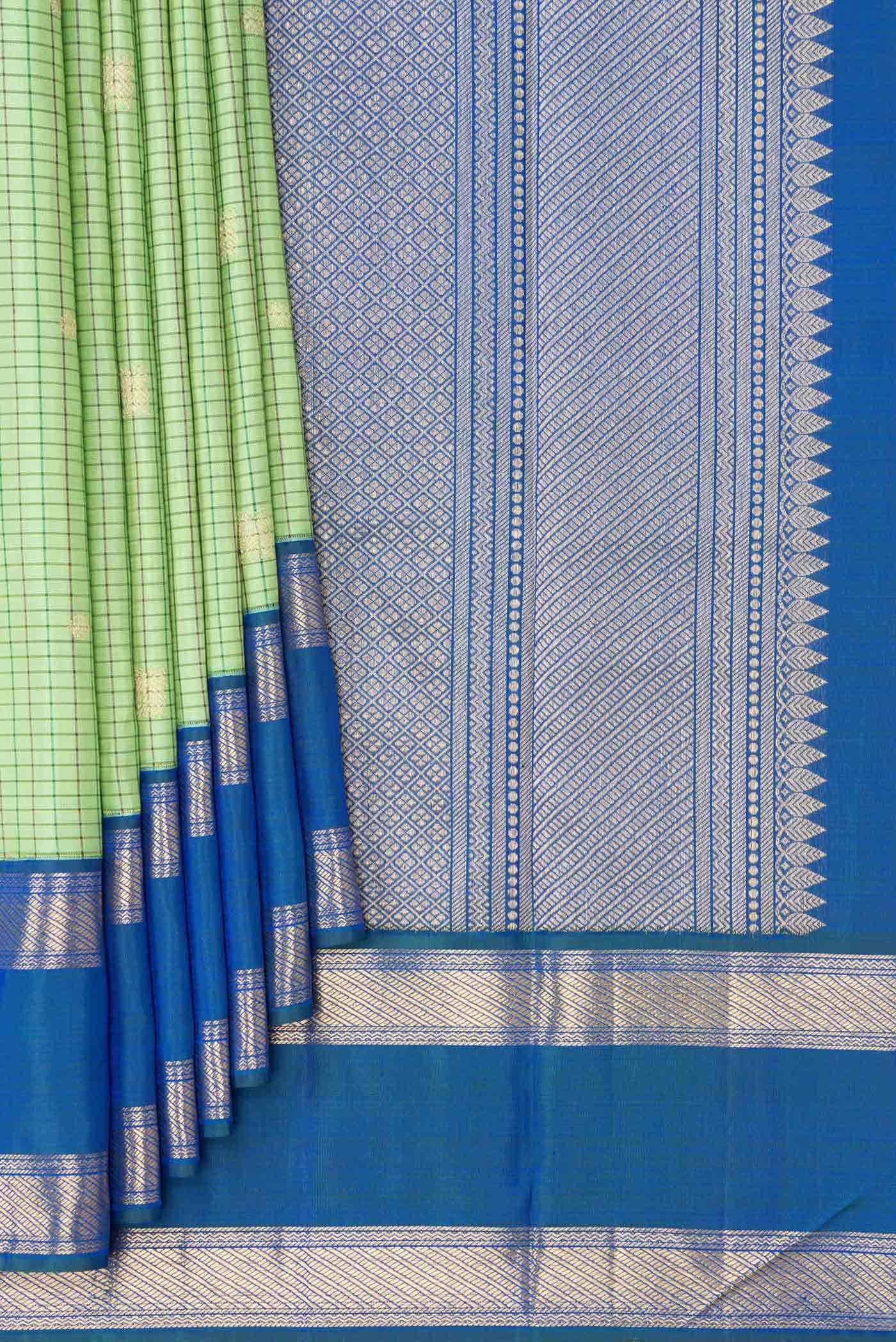 Pure Silk Pure Zari Sea Green Dual Tone Kanchipuram Saree