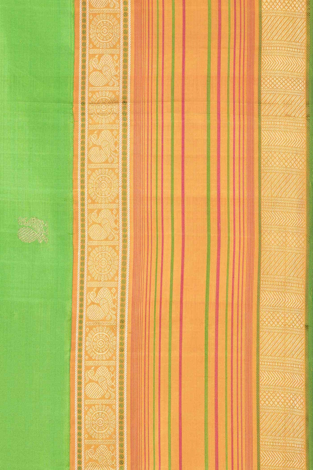 Pure Silk Pure Zari Parrot Green Kanchipuram Saree