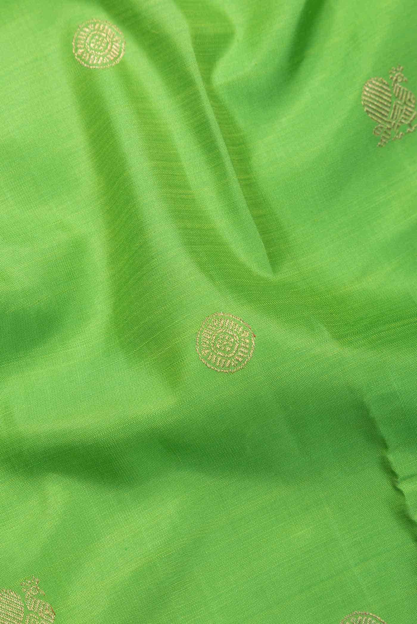 Pure Silk Pure Zari Parrot Green Kanchipuram Saree