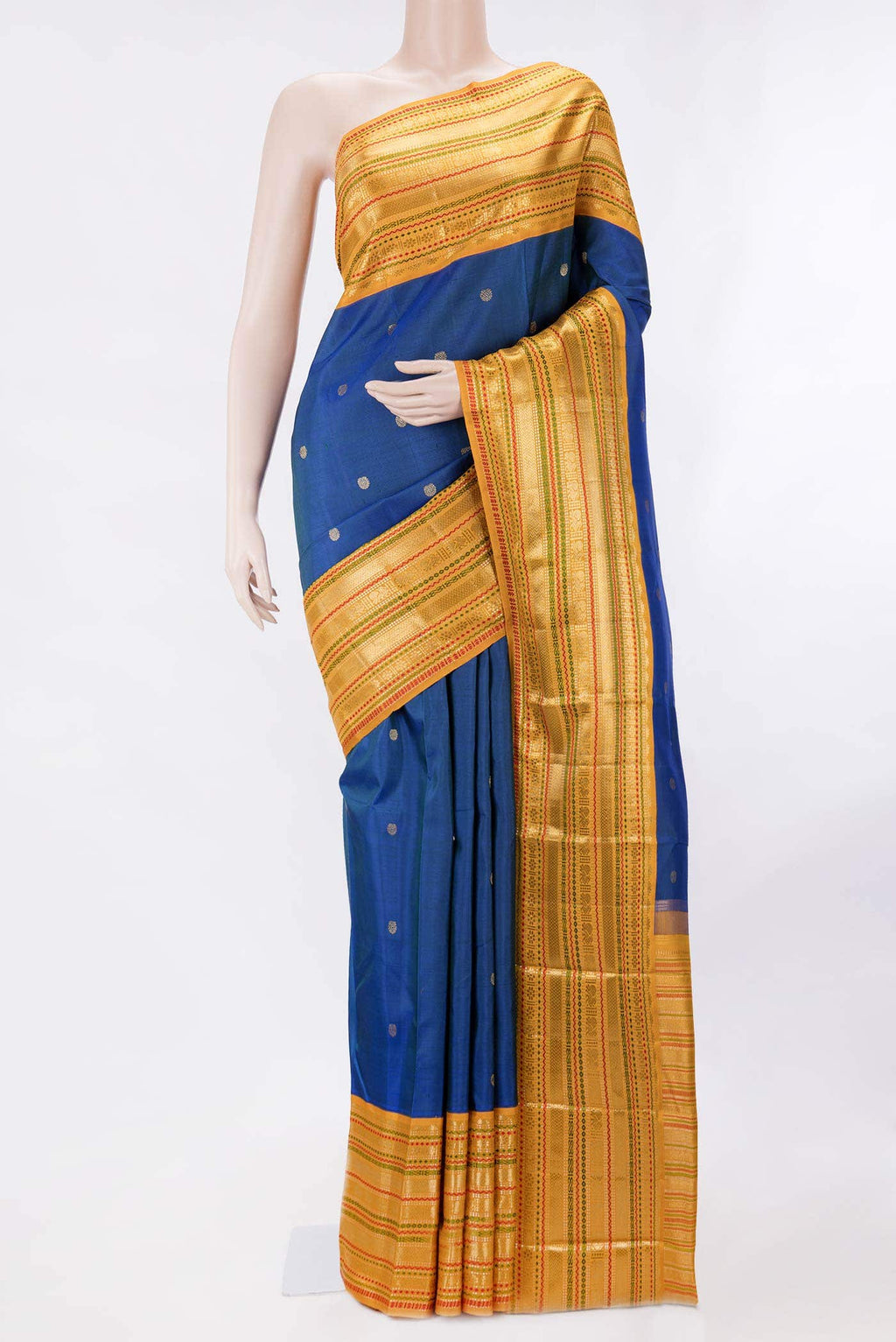 Pure Silk Pure Zari Peacock Blue Dual Tone Kanchipuram Saree