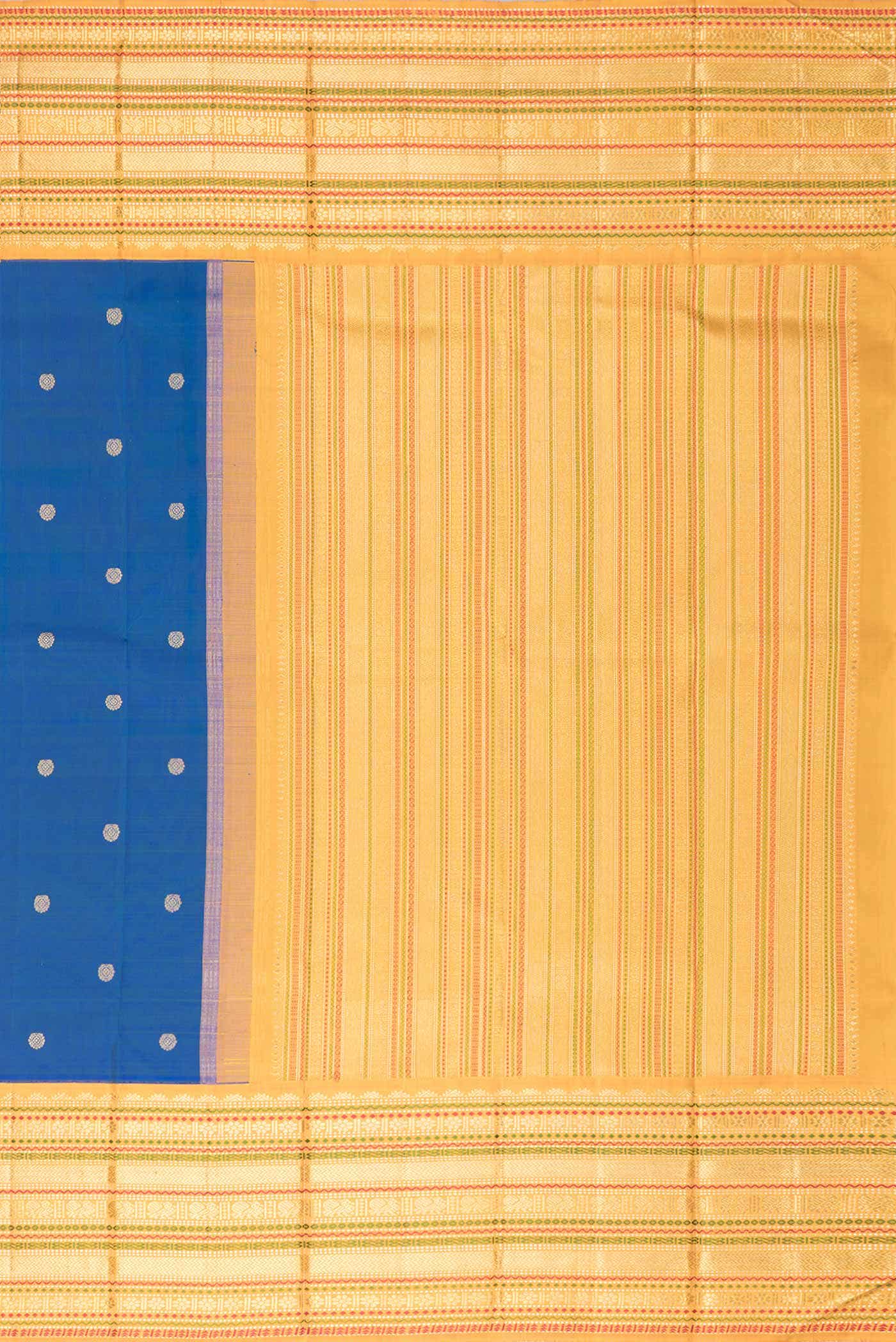 Pure Silk Pure Zari Peacock Blue Dual Tone Kanchipuram Saree
