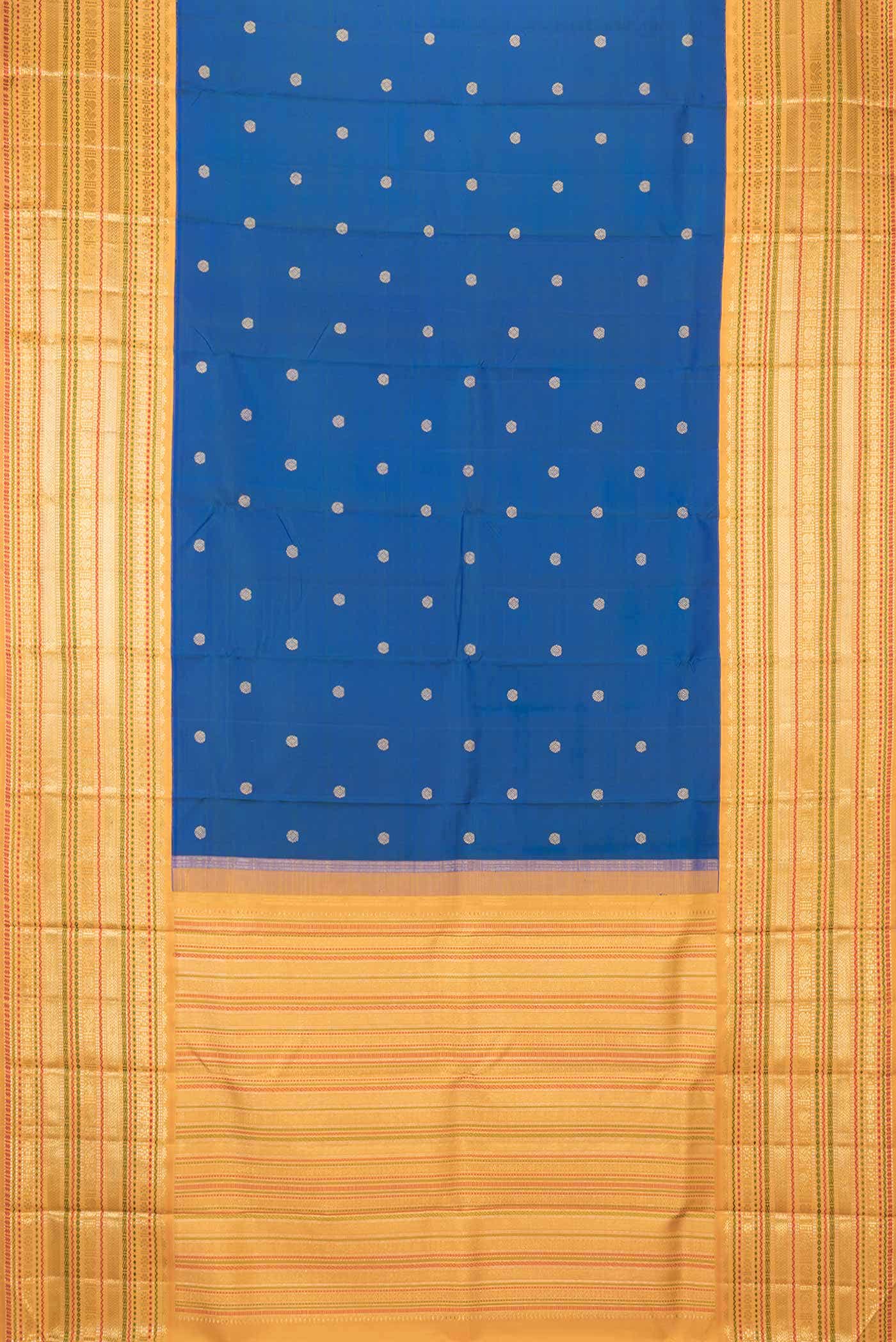 Pure Silk Pure Zari Peacock Blue Dual Tone Kanchipuram Saree